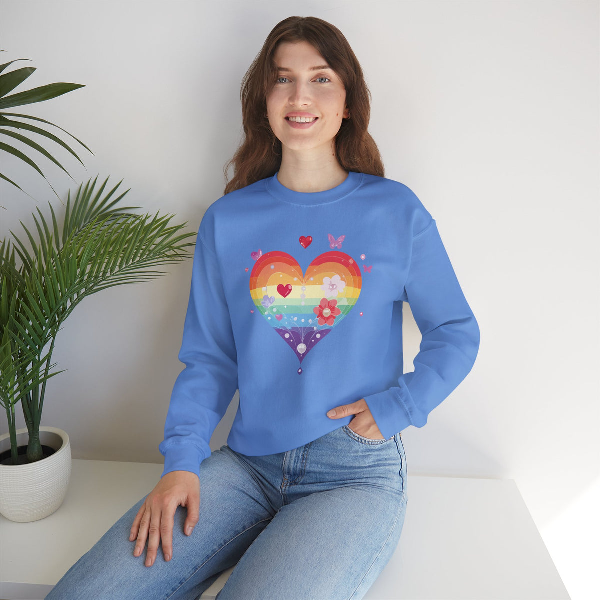 Rainbow Heart Sweatshirt, Floral Heart Sweatshirt, Floral Love Sweatshirt, Valentine's Day Sweatshirt, Rainbow Heart Floral Sweatshirt 115