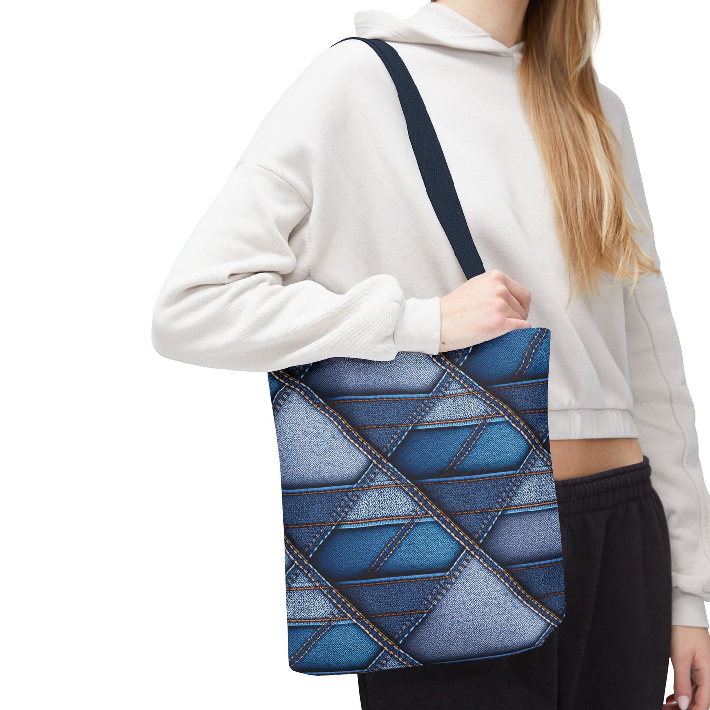 Denim Fabric Imitation Print Unisex Canvas Bag Poly Spun 3 Sizes Tote Bag 100