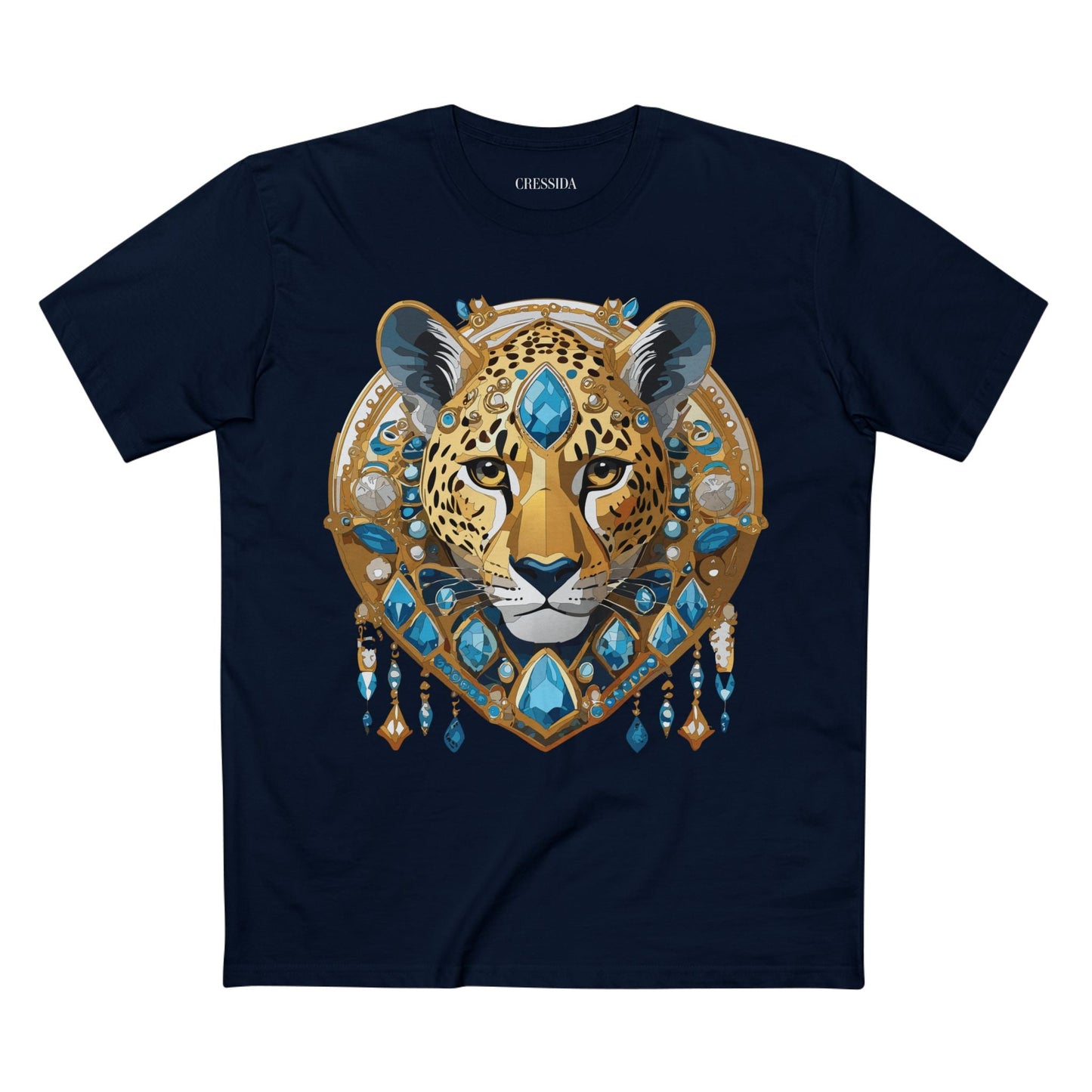 Cheetah Graphic Unisex 100 Cotton Tee With Unique Animal Golden Medallion Art Design 45