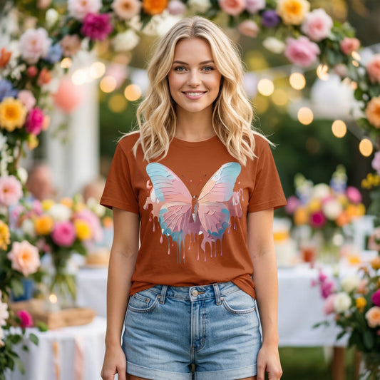 Butterfly Graphic Unisex Cotton Bella+Canvas Tee with Art Design n92