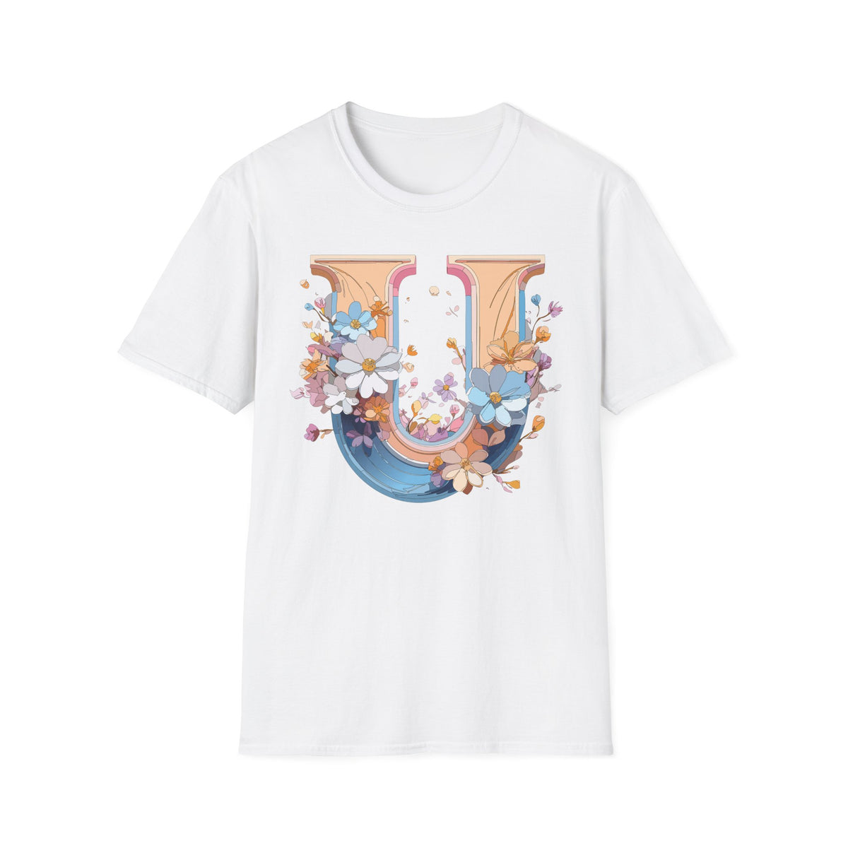 Floral Letter U T-Shirt | Monogram Initial Tee, Botanical Alphabet Shirt