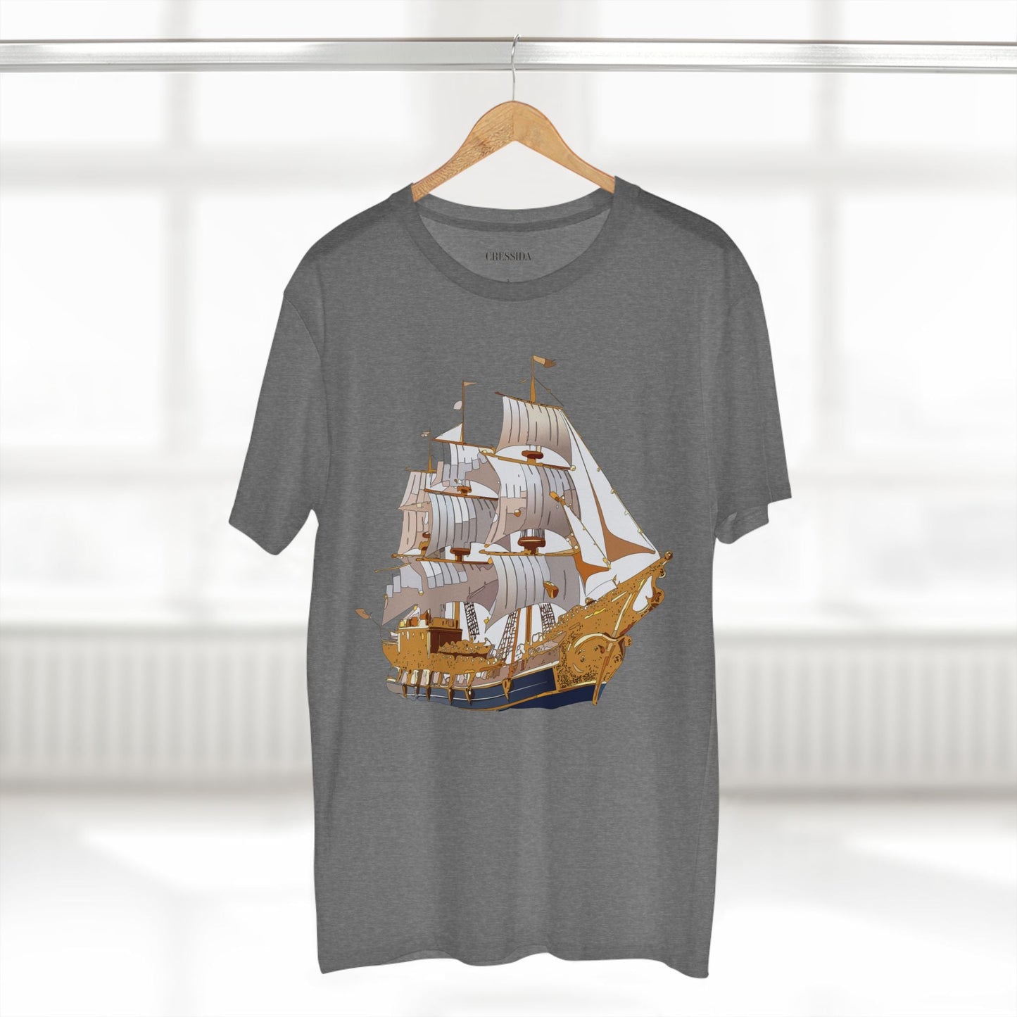 Ship Graphic Unisex 100 Cotton T-Shirt with Gold Frigate Art Design 2
