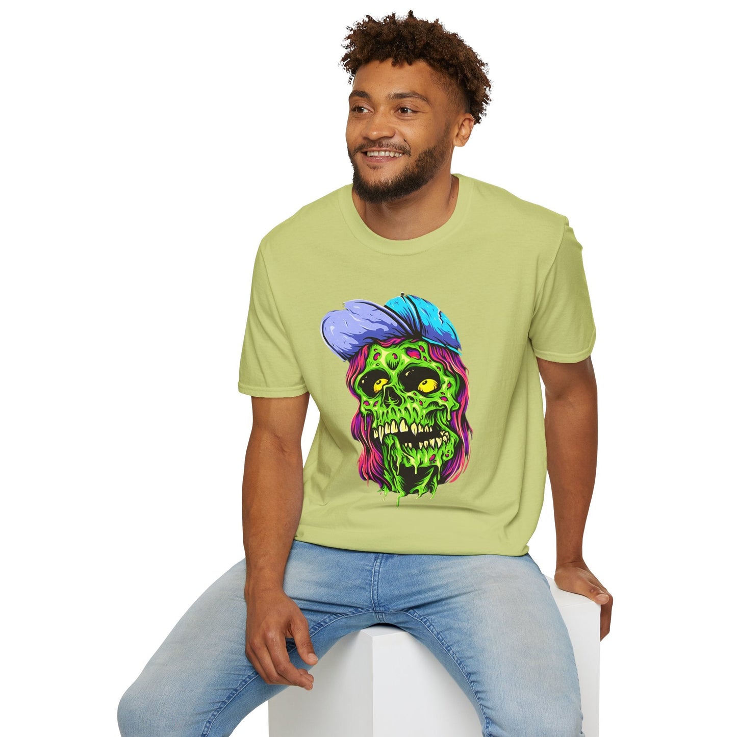 Unisex Skull Tee Shirt With Skeleton Artwork Gildan Softstyle 64000 Ring Spun Cotton