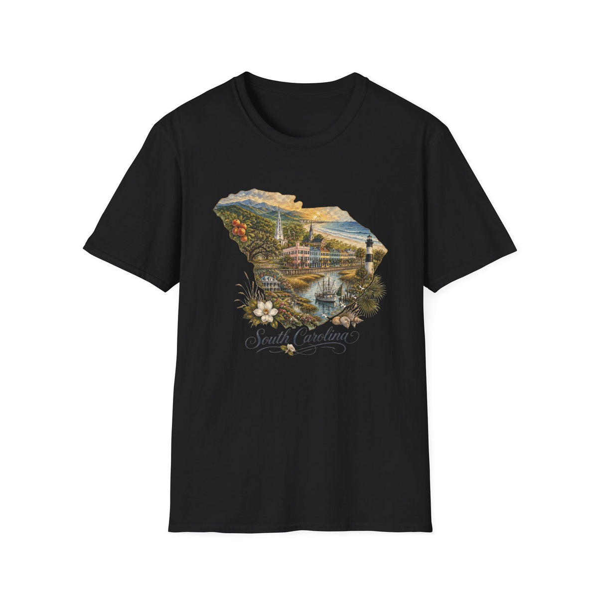 South Carolina State Travel Tourist Graphic Design Unisex 100 Cotton Gildan T-Shirt