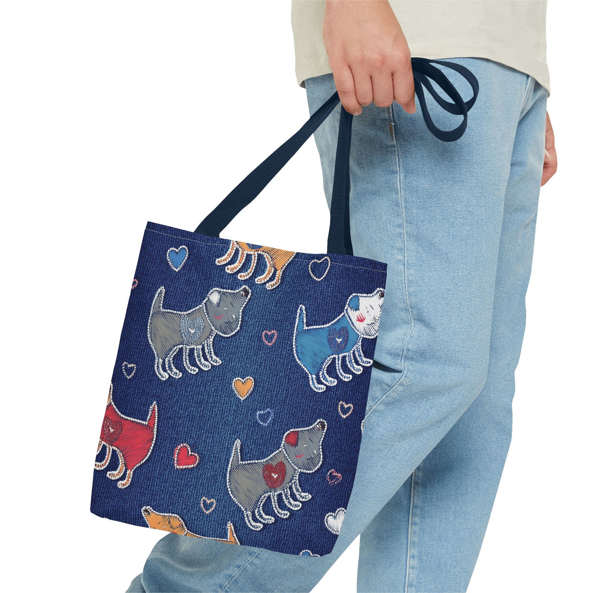 Love Day Graphic Design Denim Fabric Imitation Print Unisex Canvas Bag POLY 3 Sizes Tote Bag 201-13
