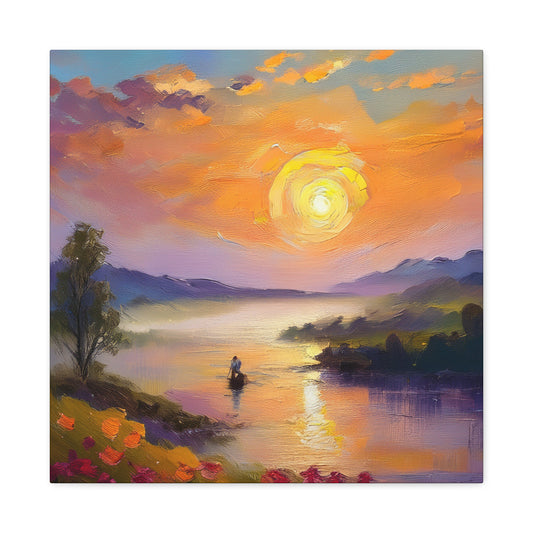 Sunrise Print Canvas, Oil Paint Print 20x20, 24x24, 30x30, 32x32, 36x36 Art Design Print Pine-Wood Inner Frame MC-42