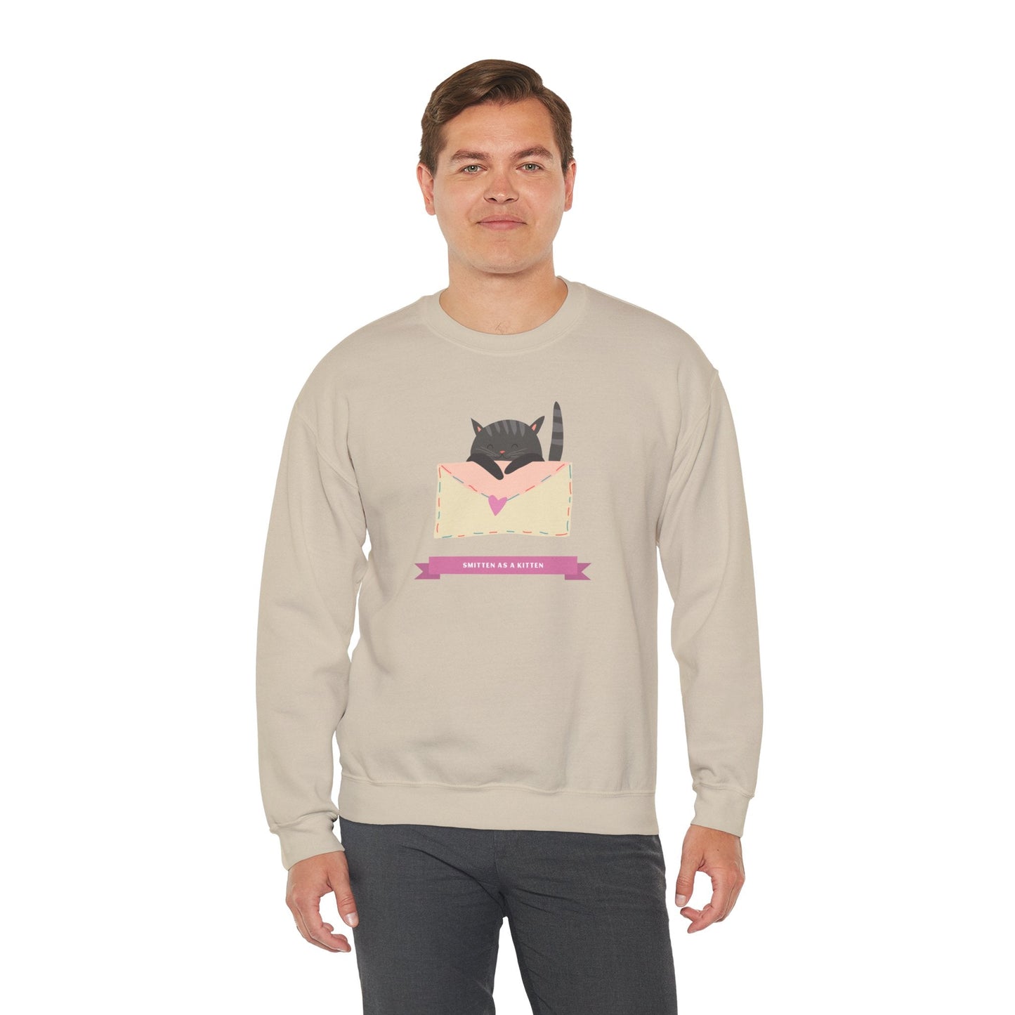 Cat Heart Sweatshirt Love For Cat Lovers Unisex Crewneck Fifty Fifty Cotton Poly Blend Gildan 18000