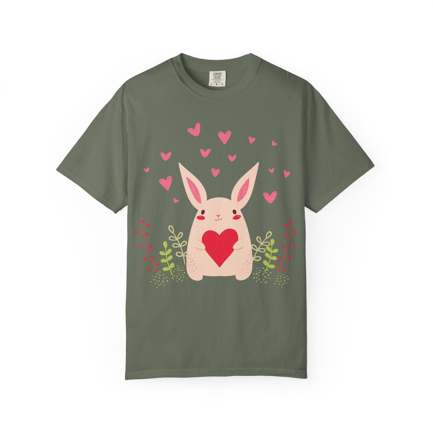 Easter Bunny Heart T-Shirt, Tee Shirt with Easter Signature, T Shirt with Easter Prints, Tee Shirt with Easter Design