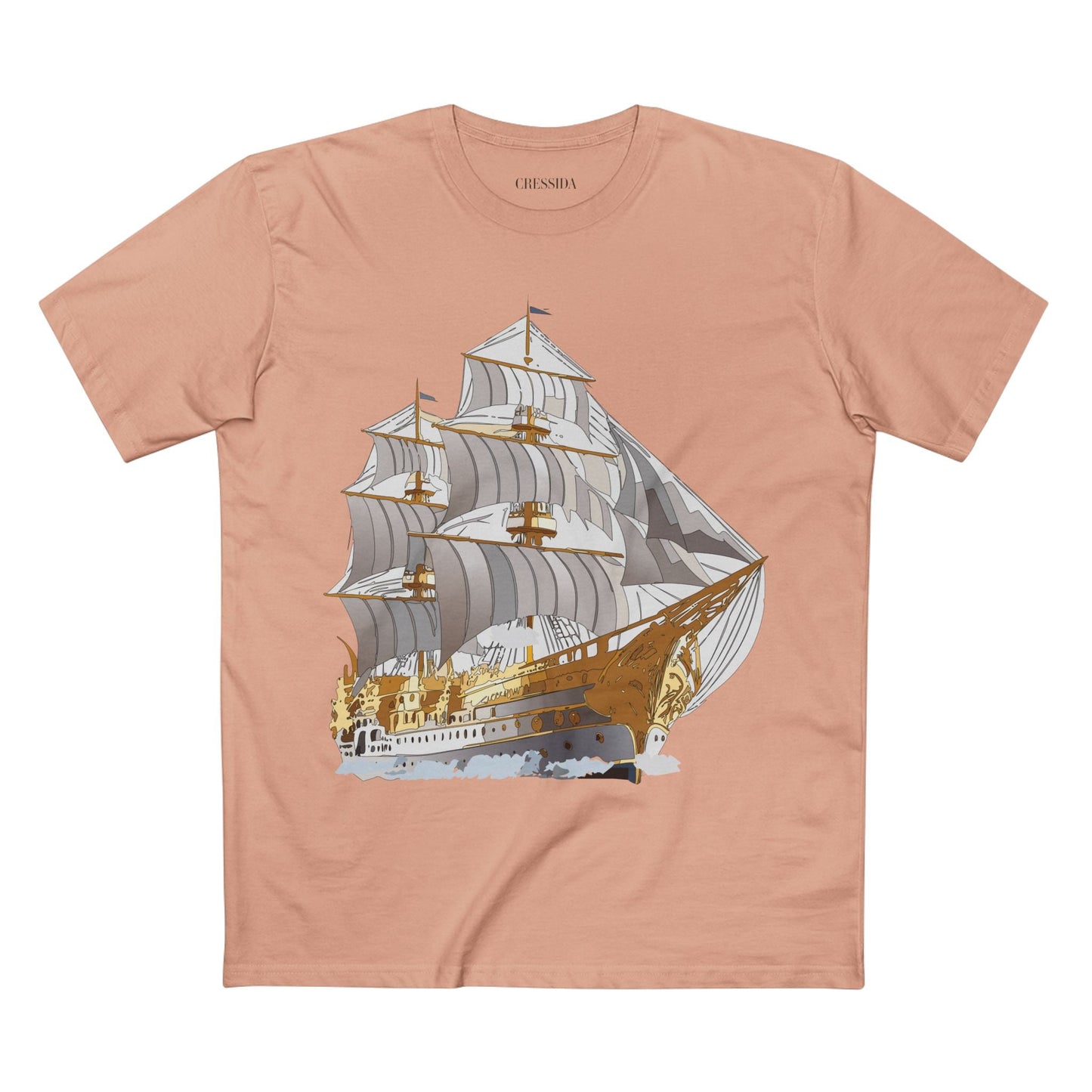 Ship Graphic Unisex 100 Cotton T-Shirt with Gold Frigate Art Design 15