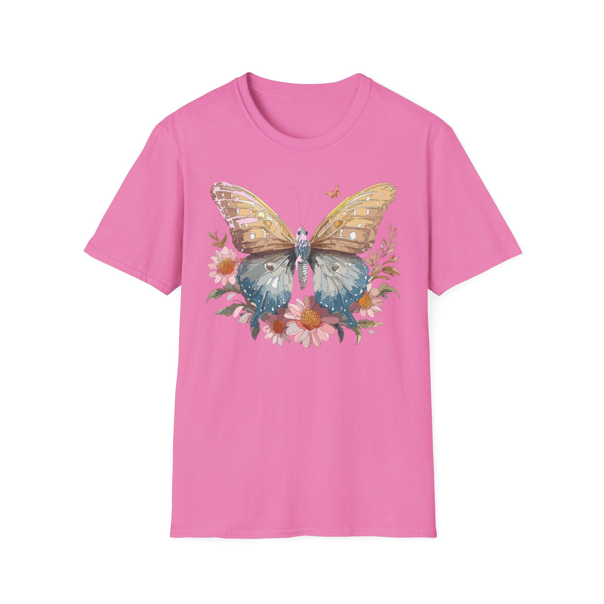 Butterfly Floral T-Shirt – Colorful Nature-Inspired Botanical Gift Graphic Design Unisex 100 Cotton Gildan T-Shirt