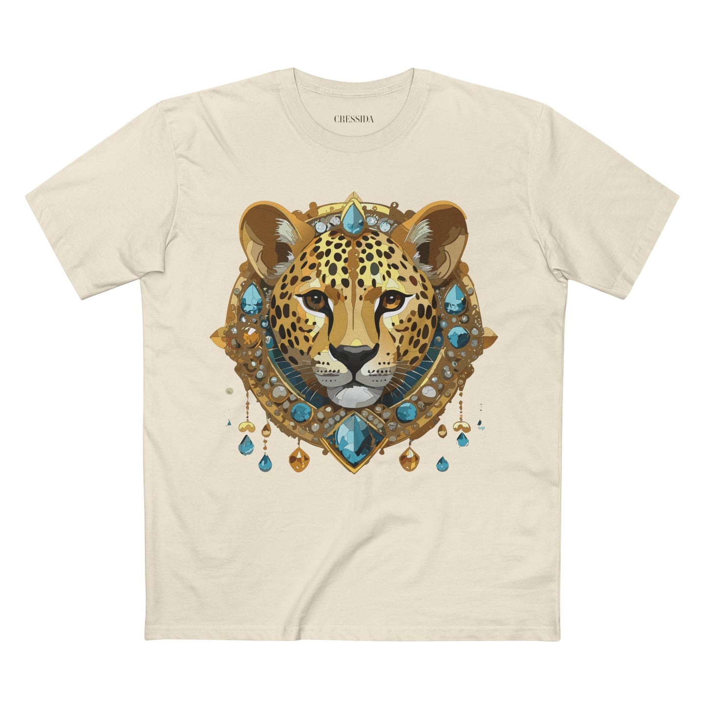 Cheetah Graphic Unisex 100 Cotton Tee With Unique Animal Golden Medallion Art Design 44