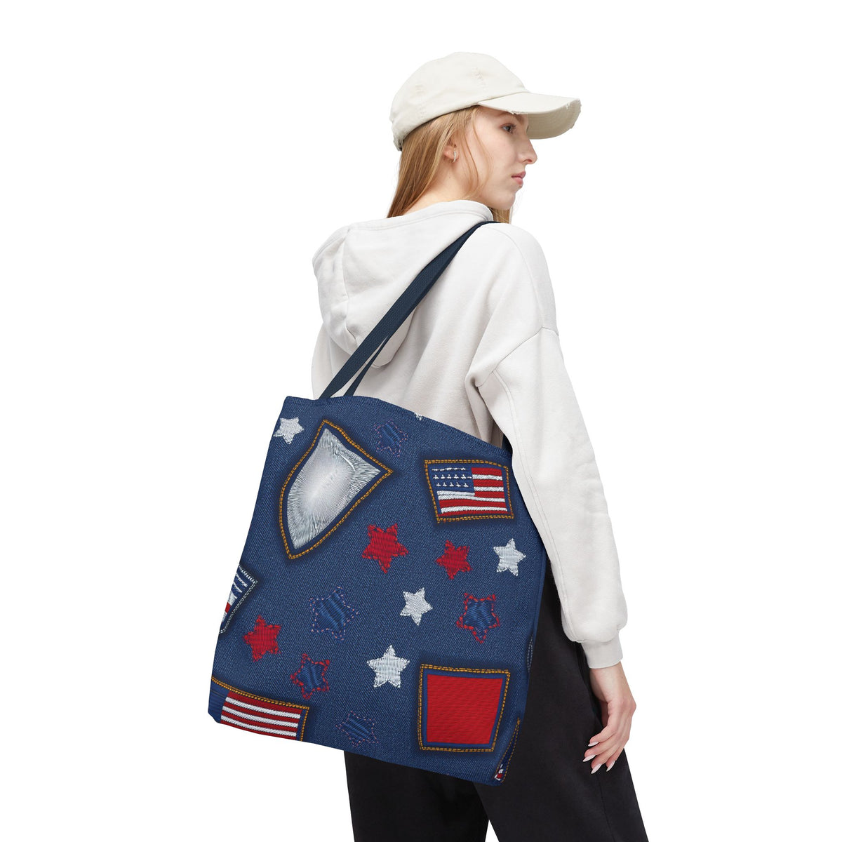 4th of July Graphic Denim Fabric Imitation Print Unisex Canvas Bag Poly Spun 3 Sizes Tote Bag 200-8