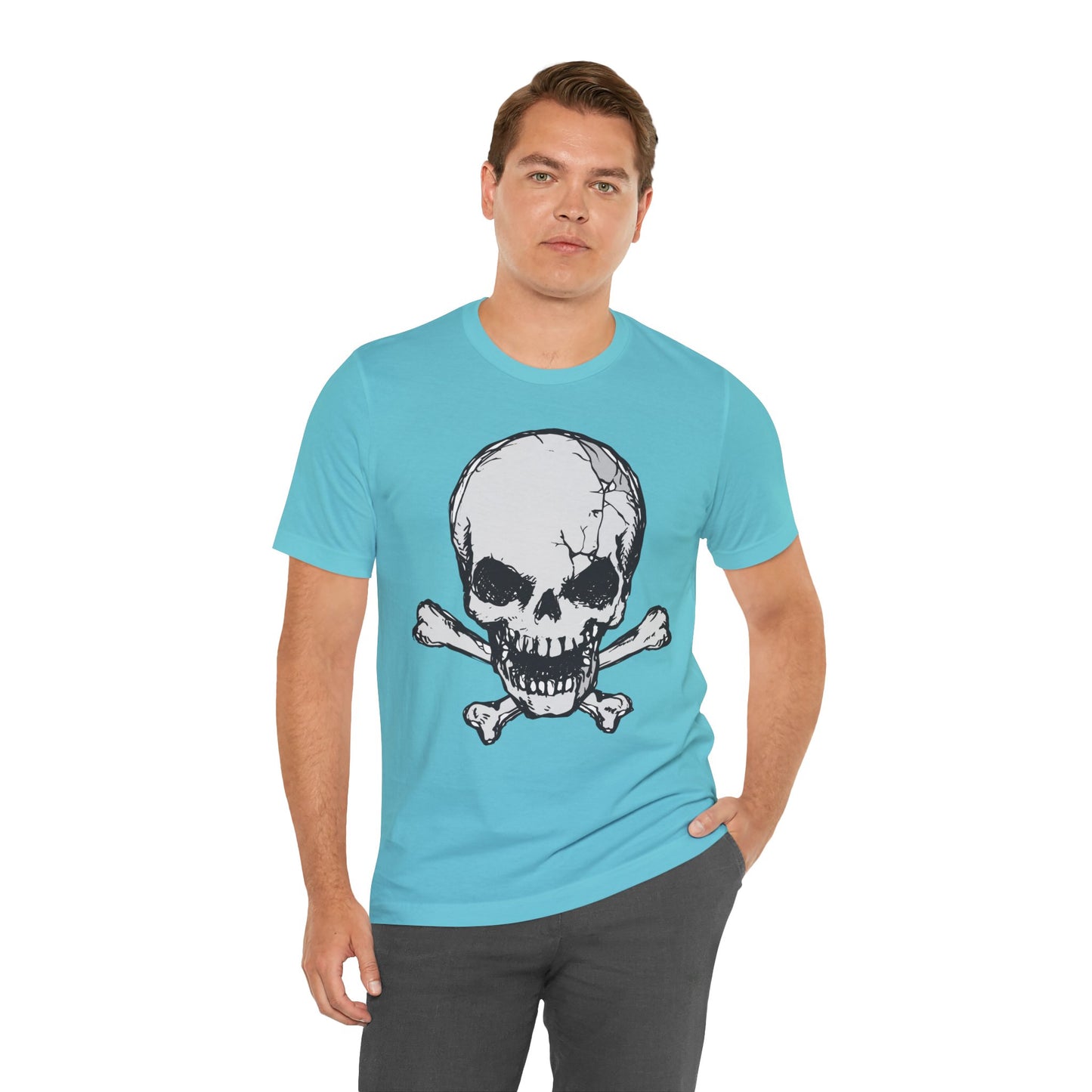 Grey Skull Graphic Design Tee, Skull Shirt, Vintage Tees, Art Design T-Shirt, Vintage Graphic Tee, Art Shirts with Skulls