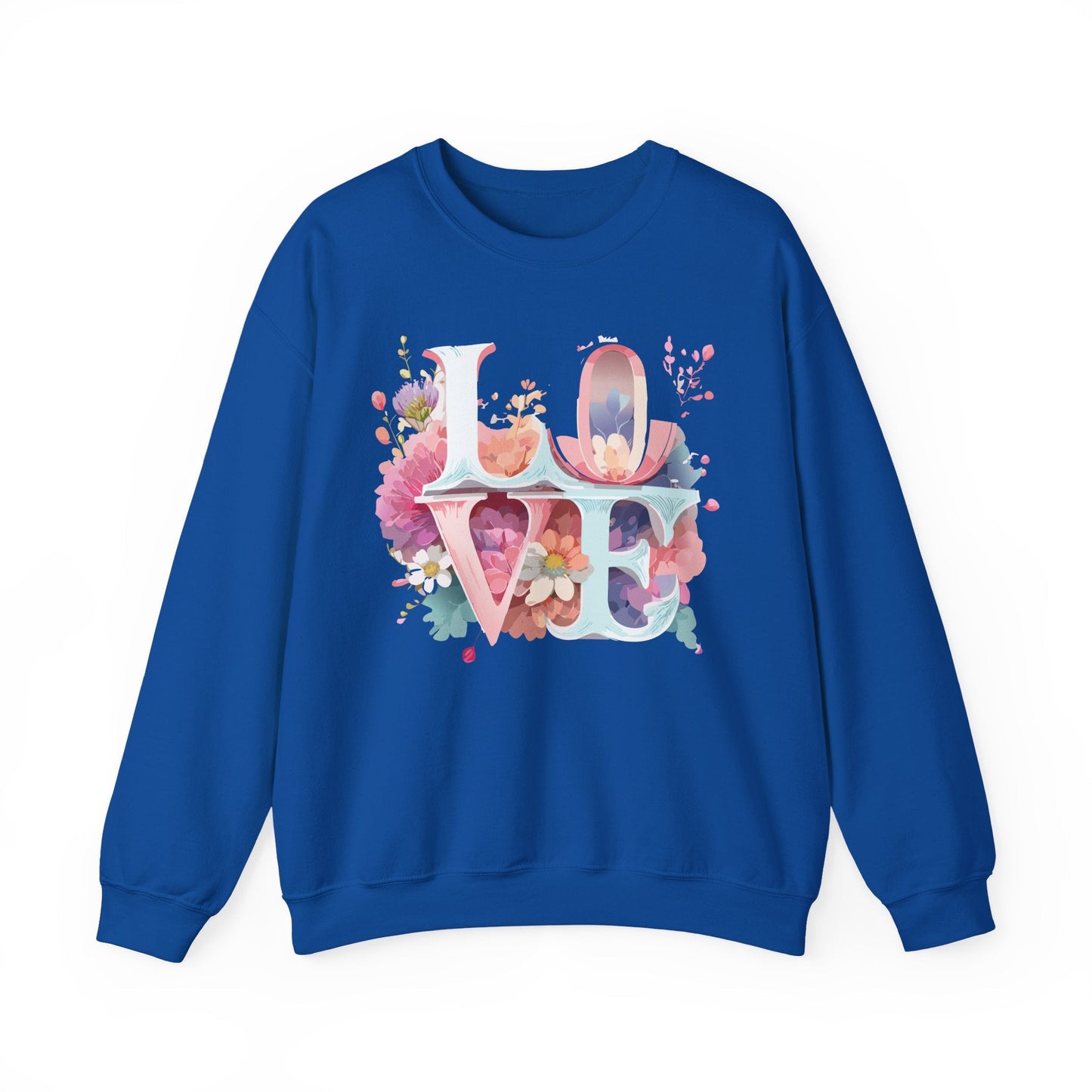 Floral Love Sweatshirt Valentines Day Flower Print Unisex Crewneck Heavy Blend Cotton Polyester