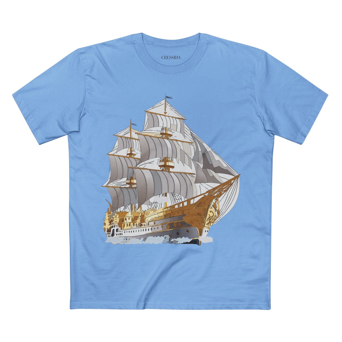 Ship Graphic Unisex 100 Cotton T-Shirt with Gold Frigate Art Design 15