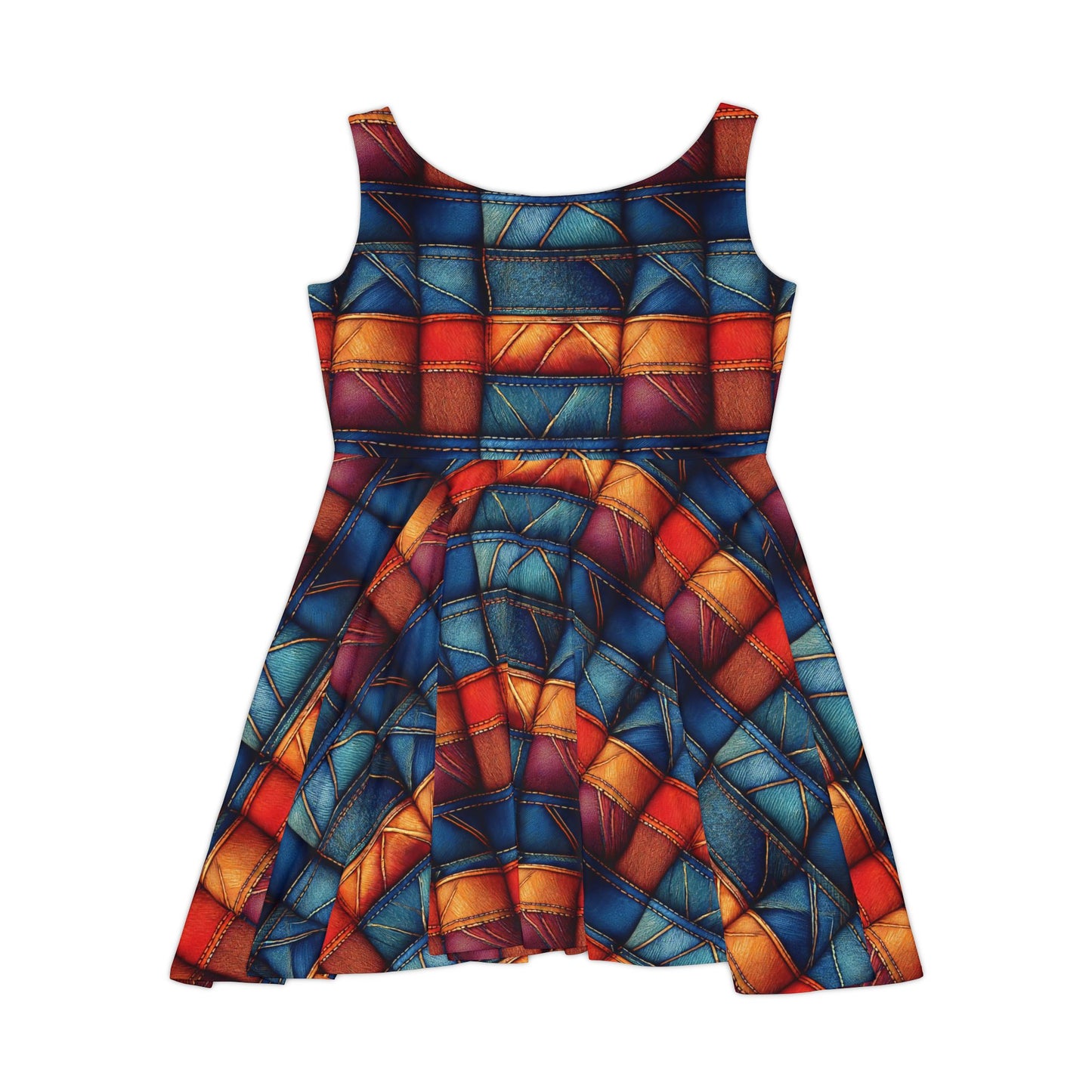 Women Denim Print Skater Dress, Denim Print Poly-Span Dress - 6