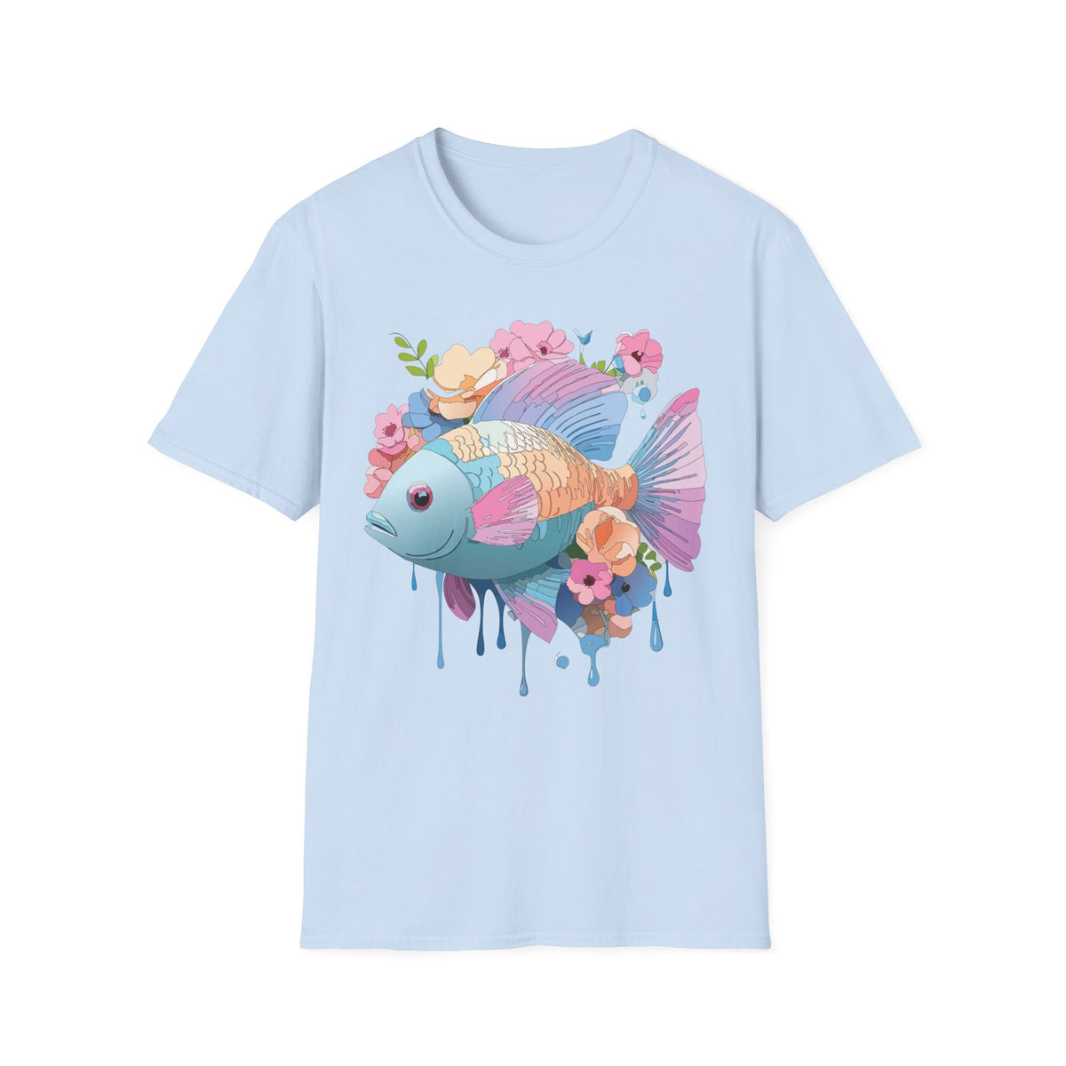 Colorful Koi Fish Floral Illustration T-Shirt | Pastel Watercolor Fish Tee