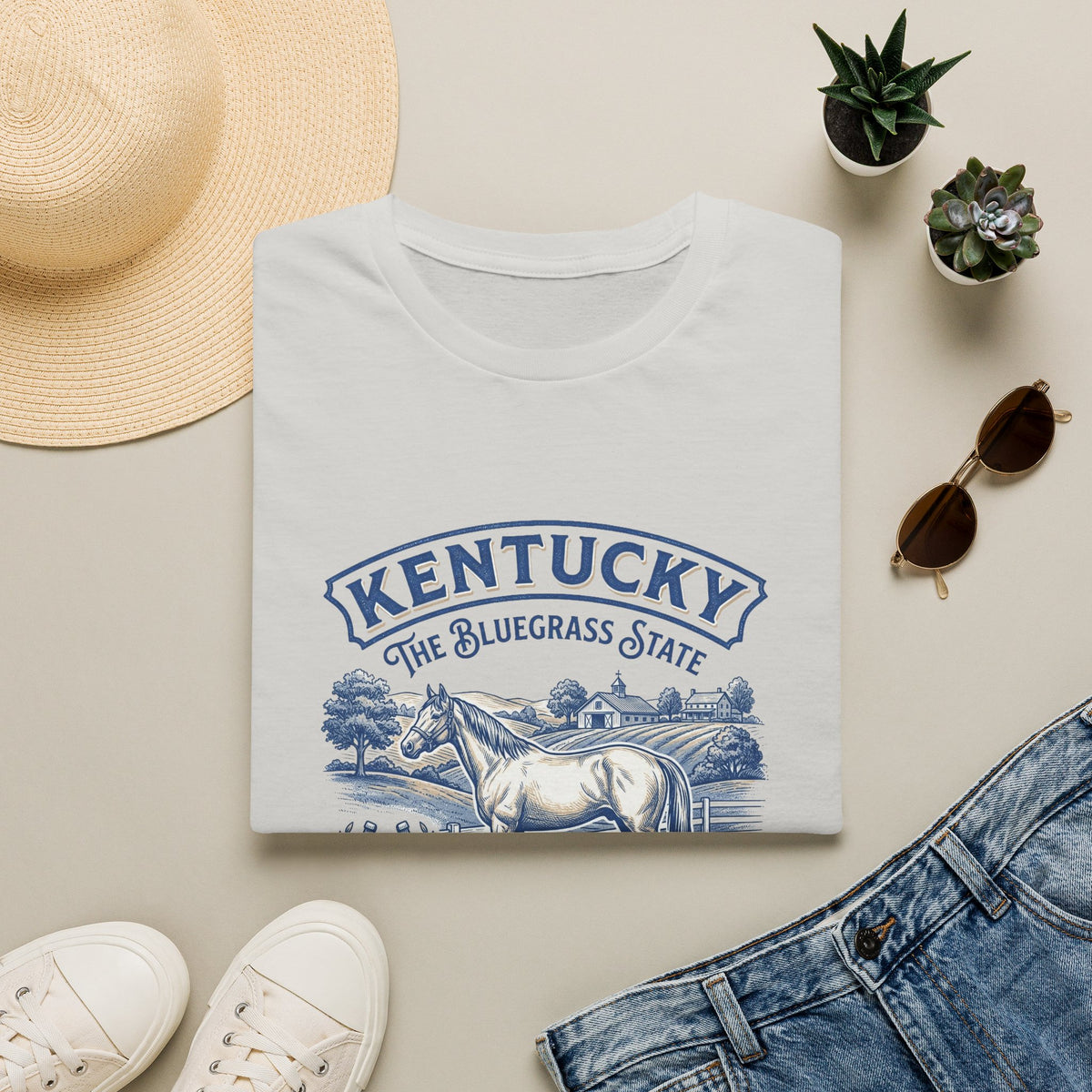 Kentucky Horse & Bluegrass State Travel Tourist Graphic Design Unisex 100 Cotton Gildan T-Shirt