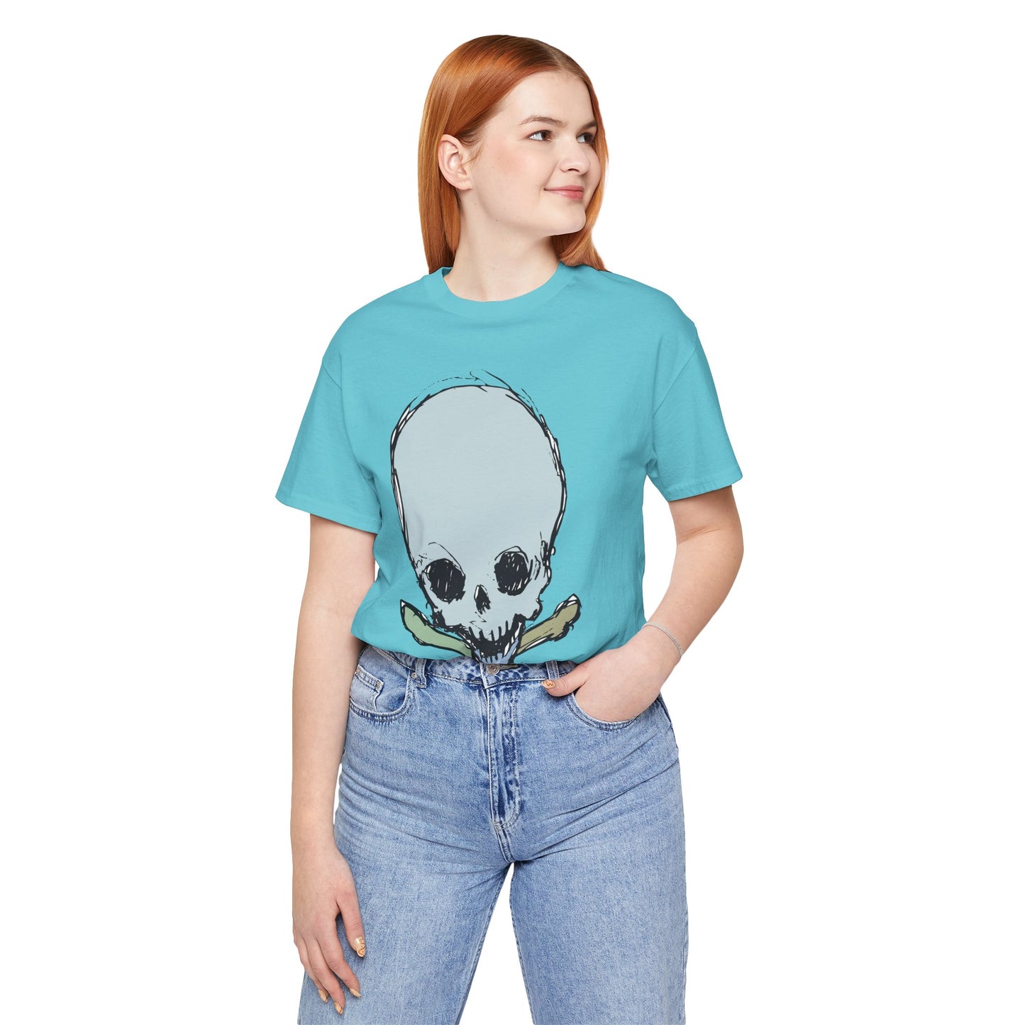 Lt Blue Skull Graphic Design Tee, Skull Shirt, Vintage Tees, Art Design T-Shirt, Vintage Graphic Tee, Art Shirts with Skulls
