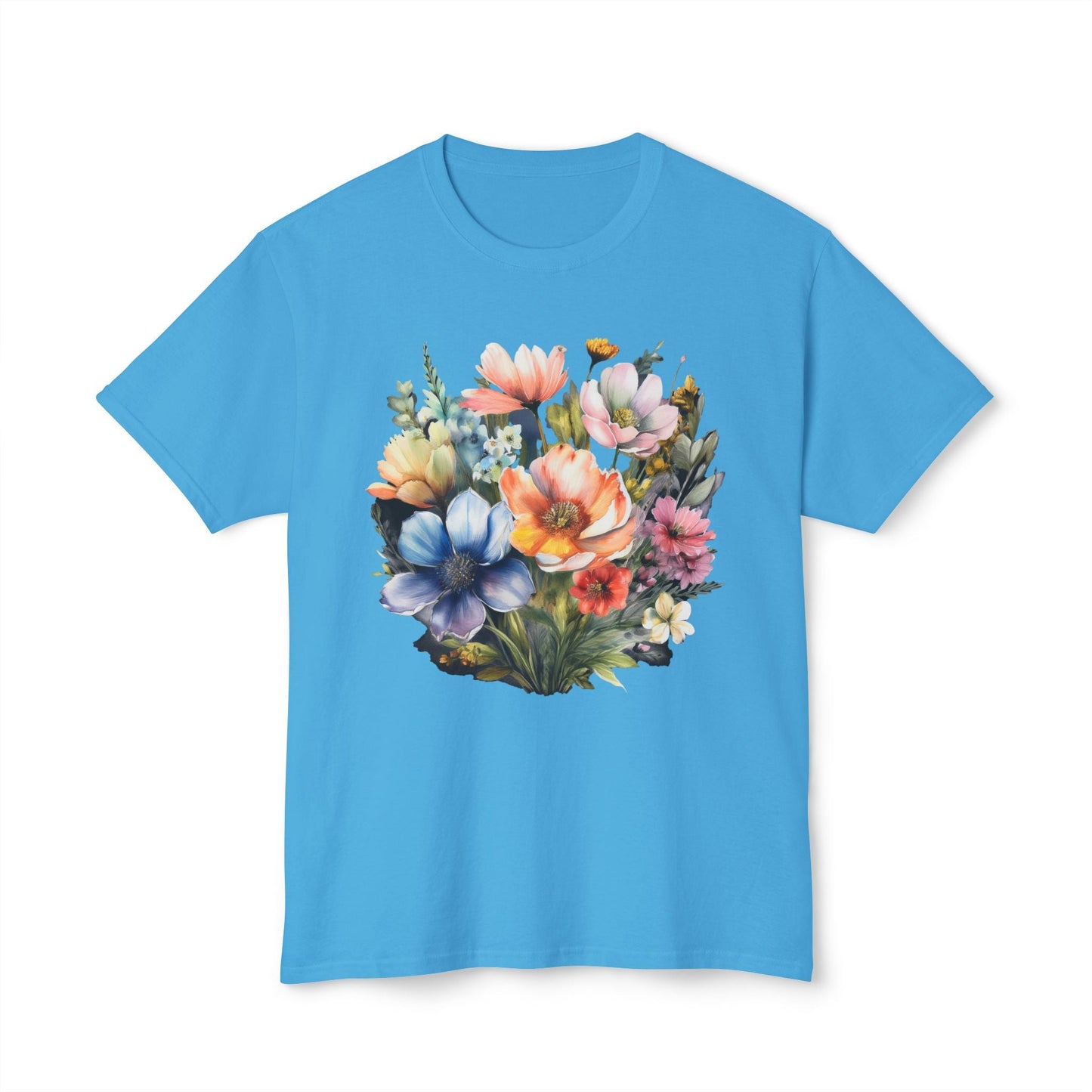 Unisex Floral Art T Shirt With Vintage Flowers Print On 100 Percent Cotton Tee For Everyday Wear