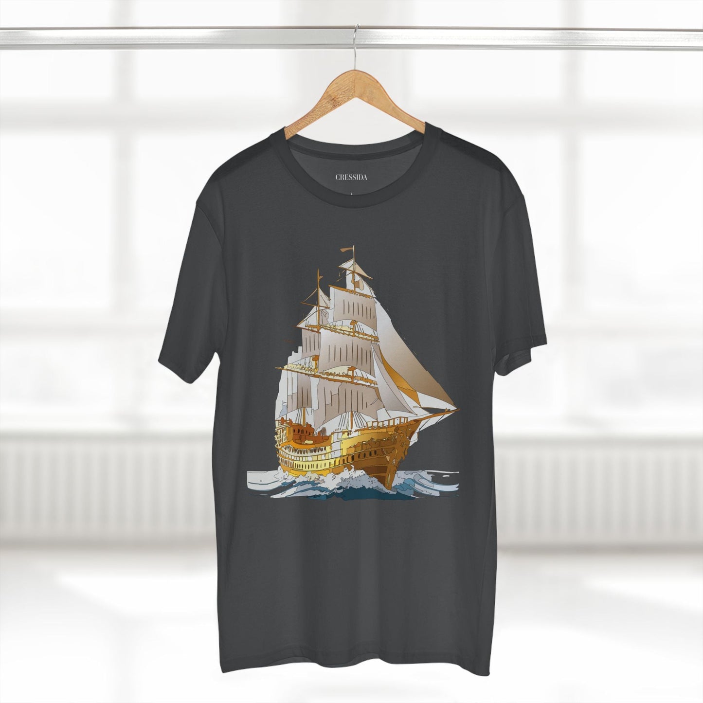 Ship Graphic Unisex 100 Cotton T-Shirt with Gold Frigate Art Design 22