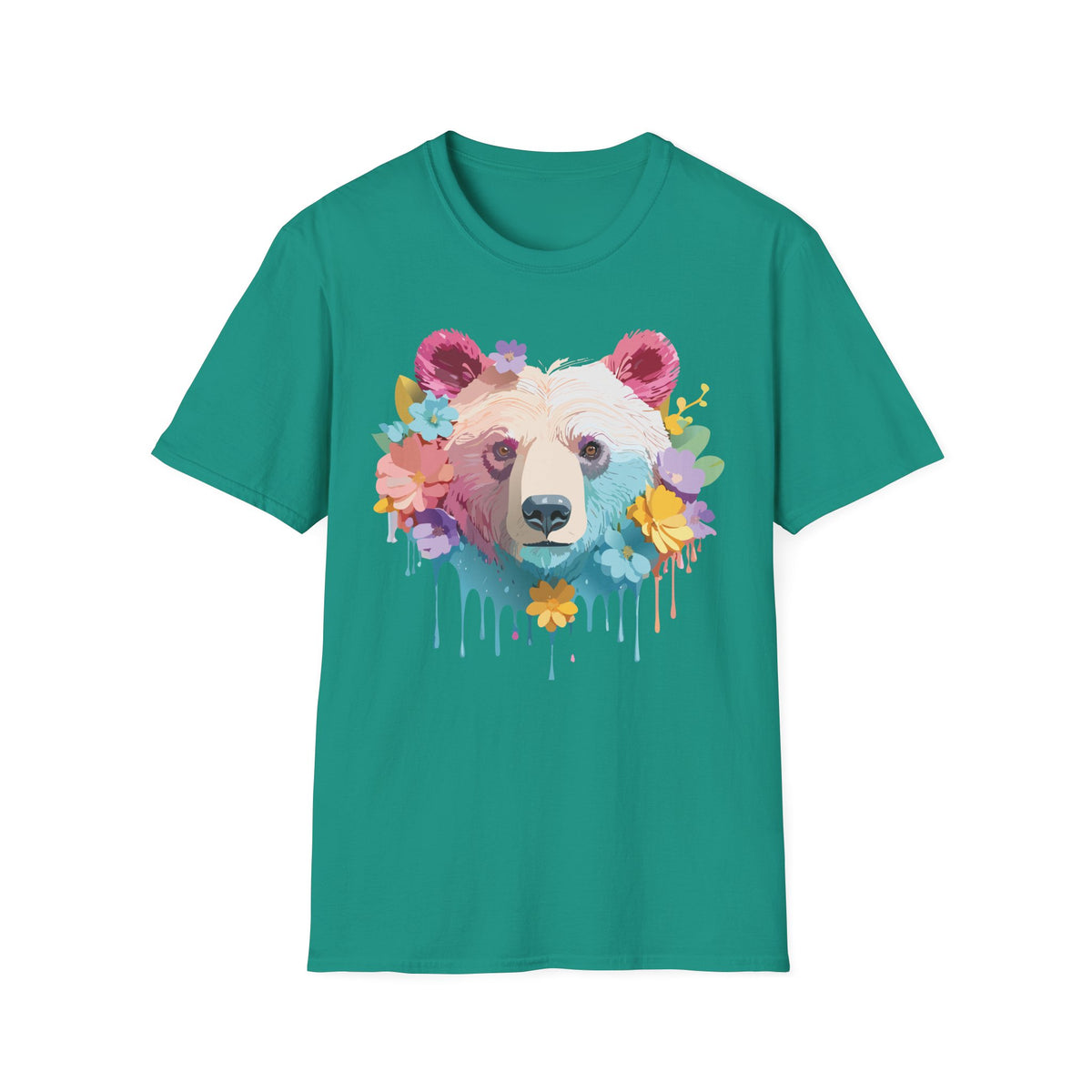 Colorful Floral Bear T-Shirt | Watercolor Drip Bear Tee