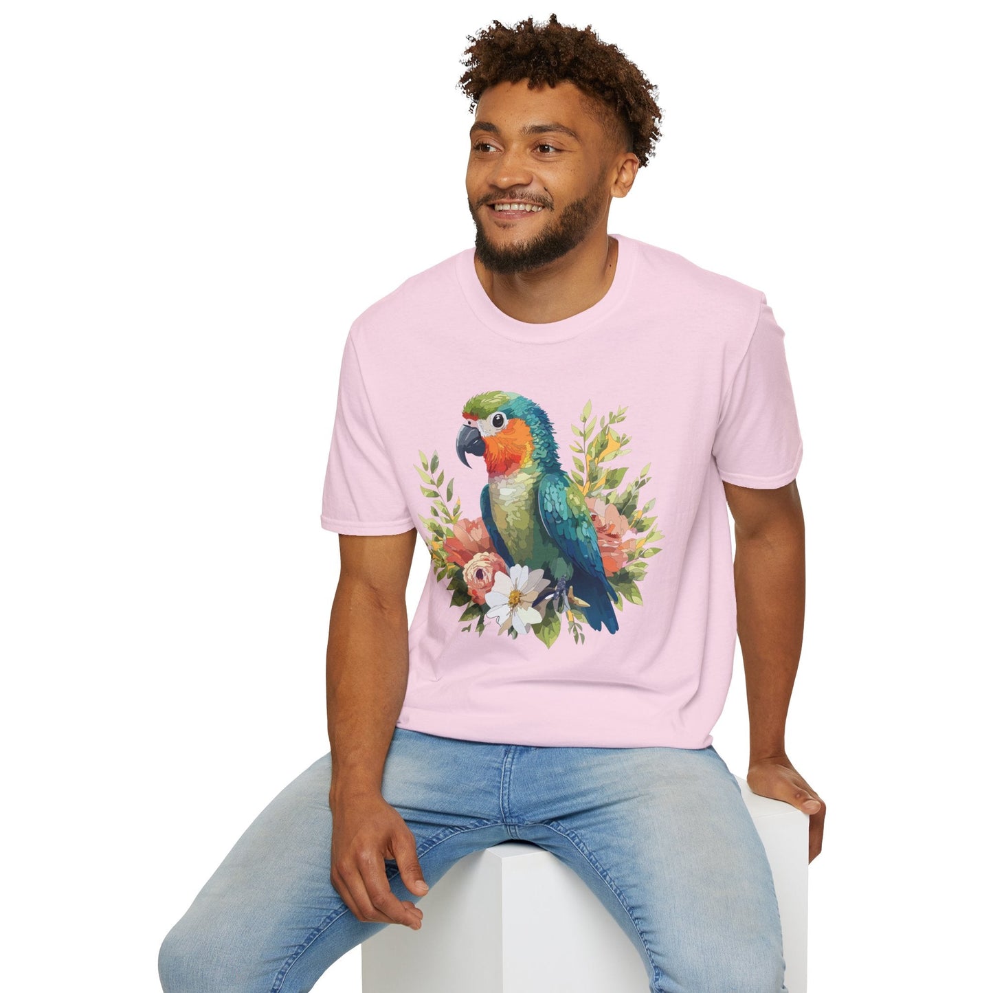 Floral Bird T Shirt Unisex Softstyle Gildan 64000 Cotton Tee for Everyday Comfort