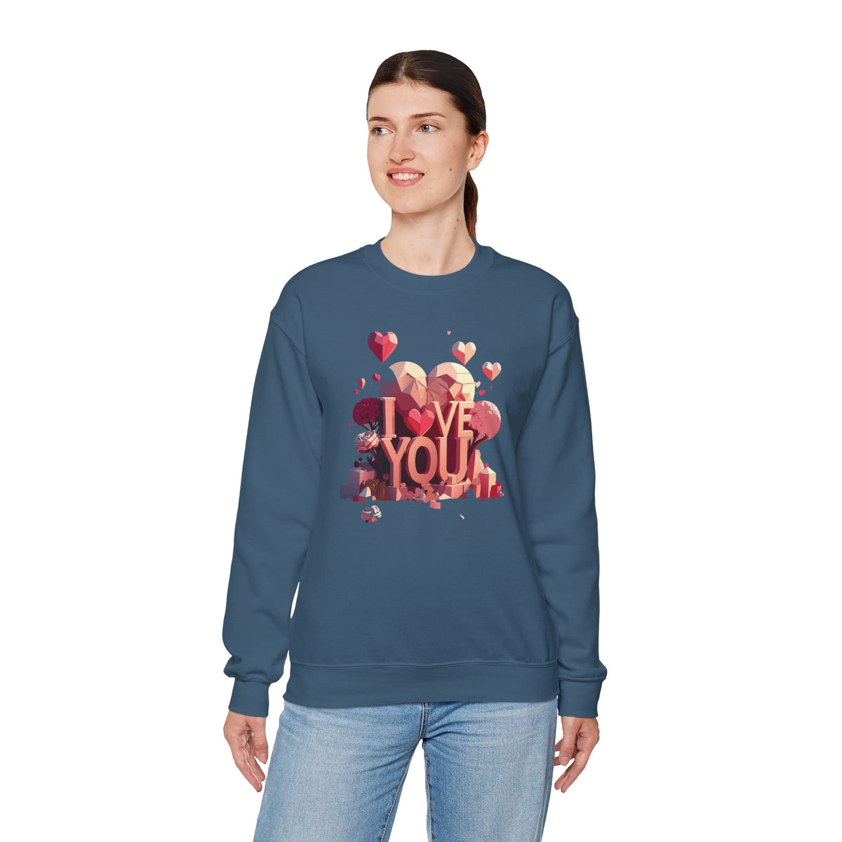 Unisex Big Heart Love Sweatshirt, Love Heart Sweatshirt, Floral Love Sweatshirt, 50/50 Cotton-Poly Valentine's Day Sweatshirt 10