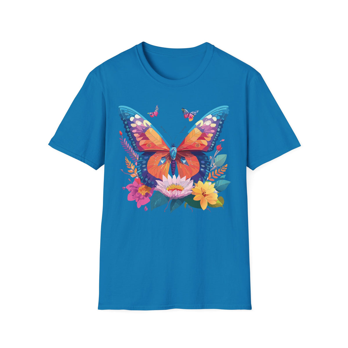 Colorful Butterfly Illustration T-Shirt | Floral Wings Print Graphic Tee Unisex 100 Cotton Gildan T-Shirt