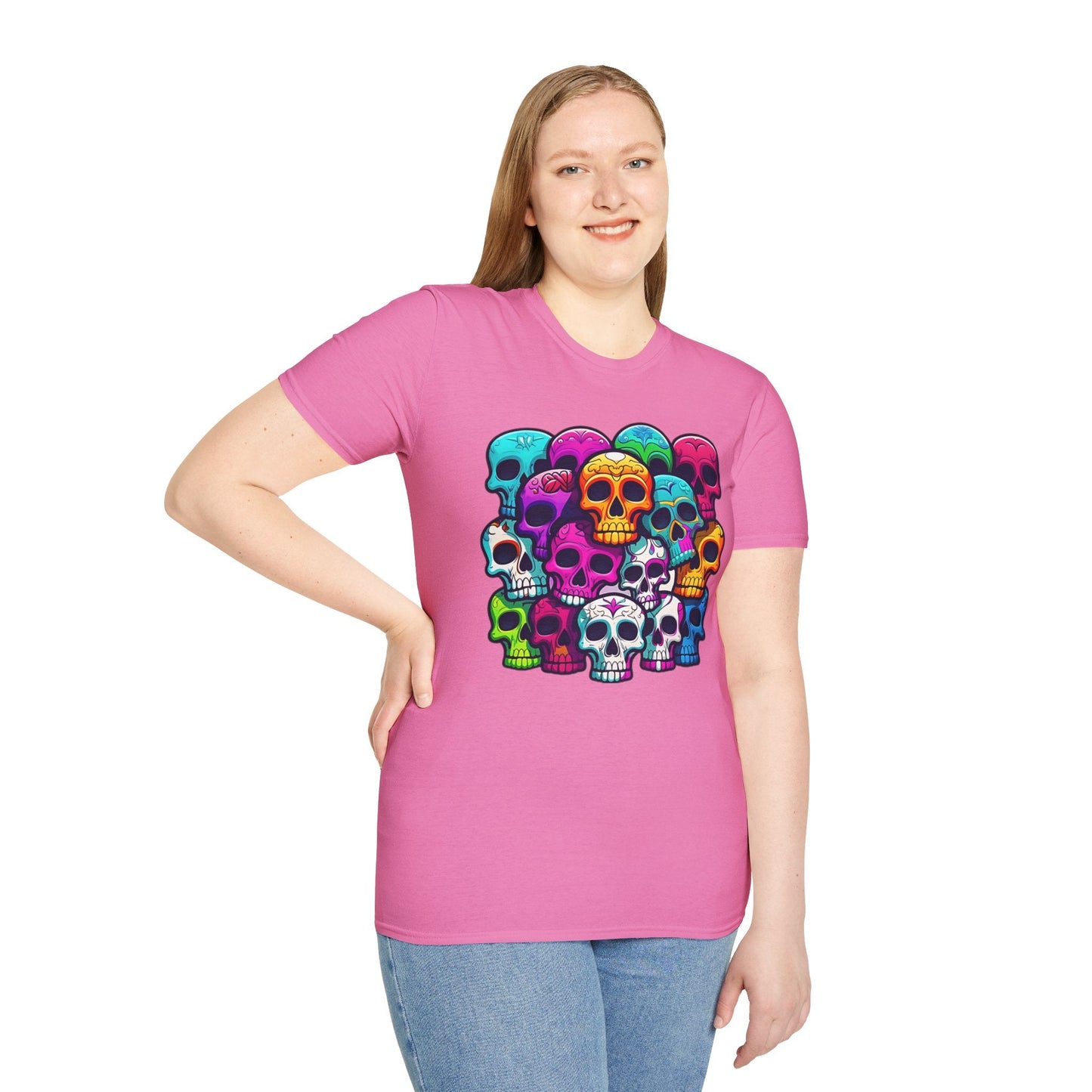 Unisex Skull Tee Shirt With Skeleton Design Gildan Softstyle 64000 100 Percent Ring Spun Cotton
