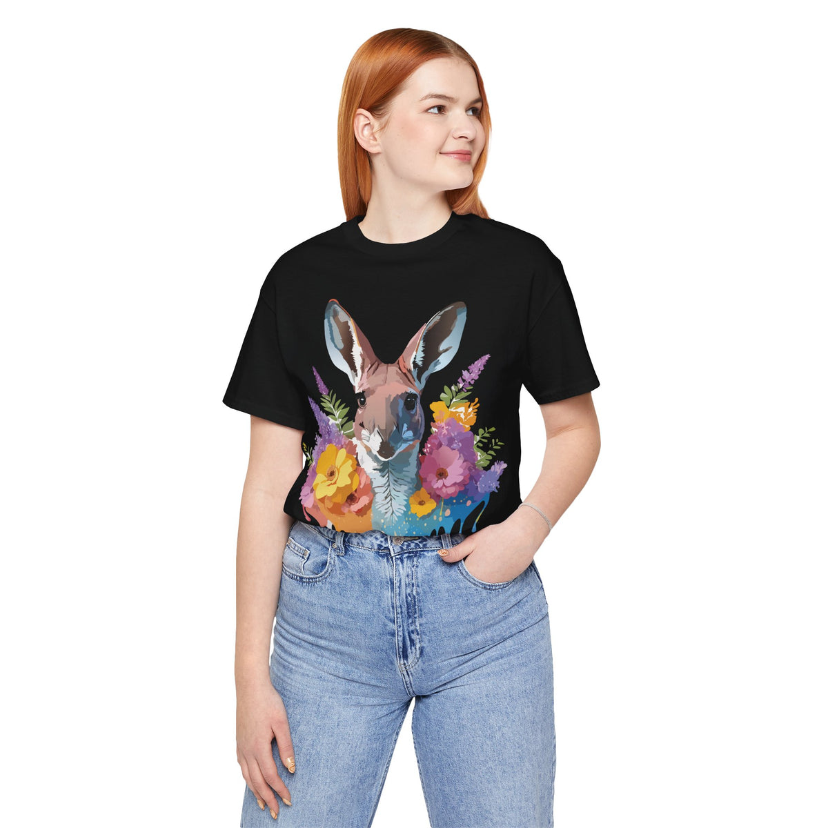 Kangaroo Graphic Unisex Cotton Bella+Canvas Tee with Art Animal Design e37