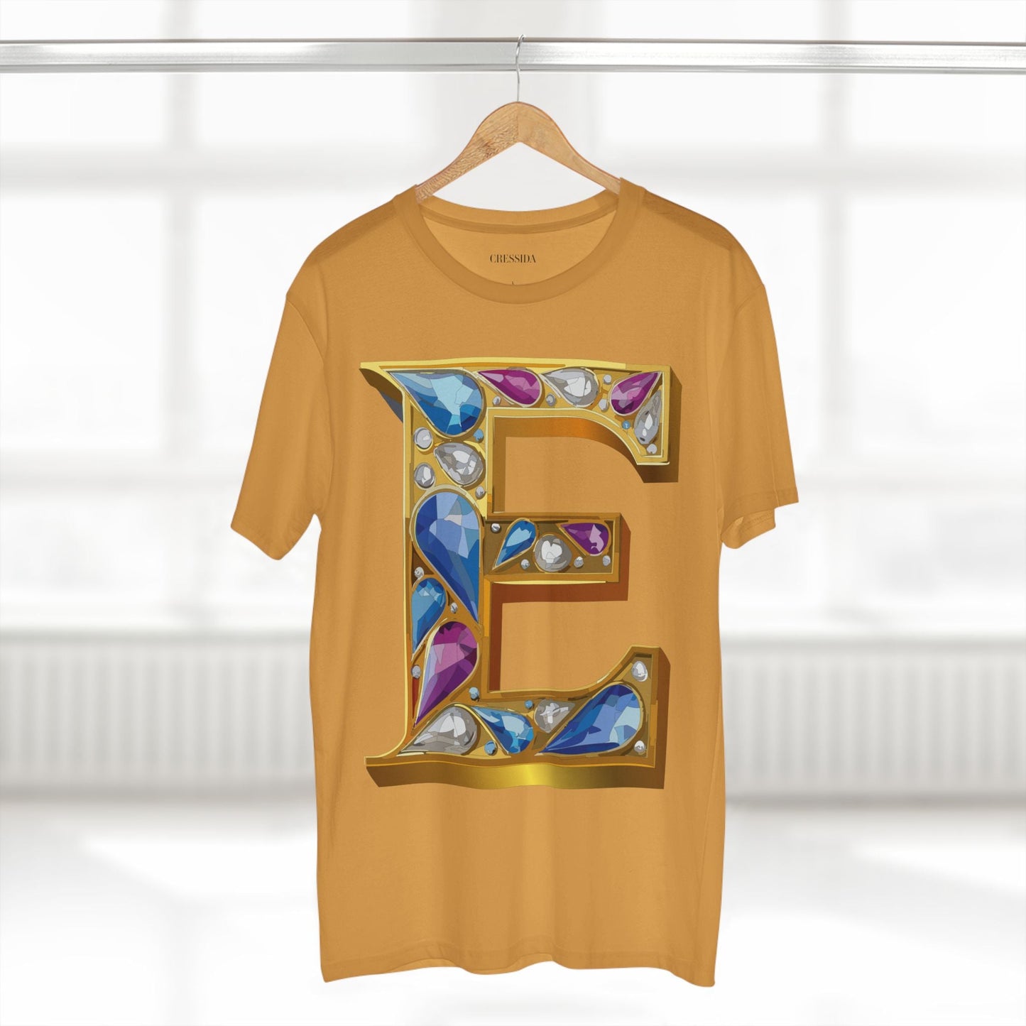 Letter E Graphic Design Tee Unisex 100 Cotton With Antique Gold Letters Artwork T-Shirt