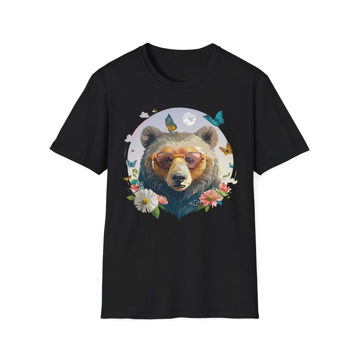 Bear with Sunglasses T-Shirt | Butterfly Floral Graphic
