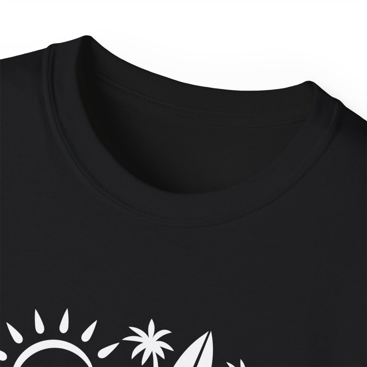 Hello Summer surfboard palm trees T-Shirt | Summer beach graphic tee