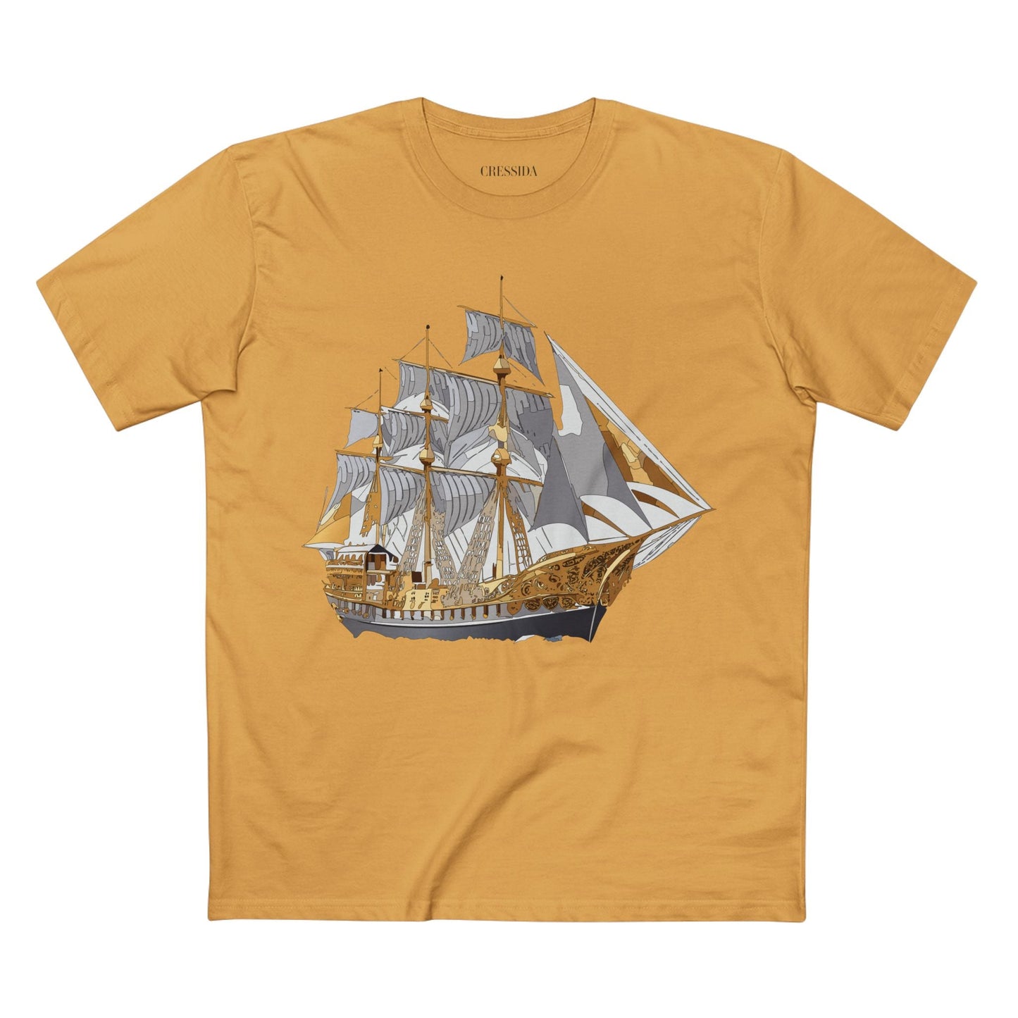 Ship Graphic Unisex 100 Cotton T-Shirt with Gold Frigate Art Design 18