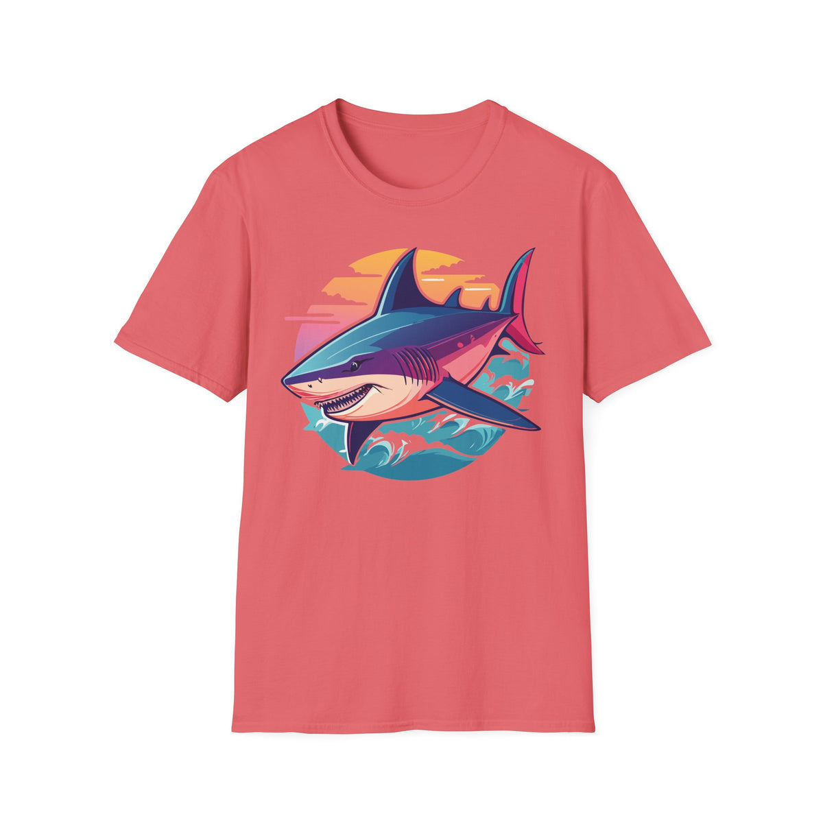 Sunset Shark Illustration T-Shirt | Retro Ocean Wave Tee