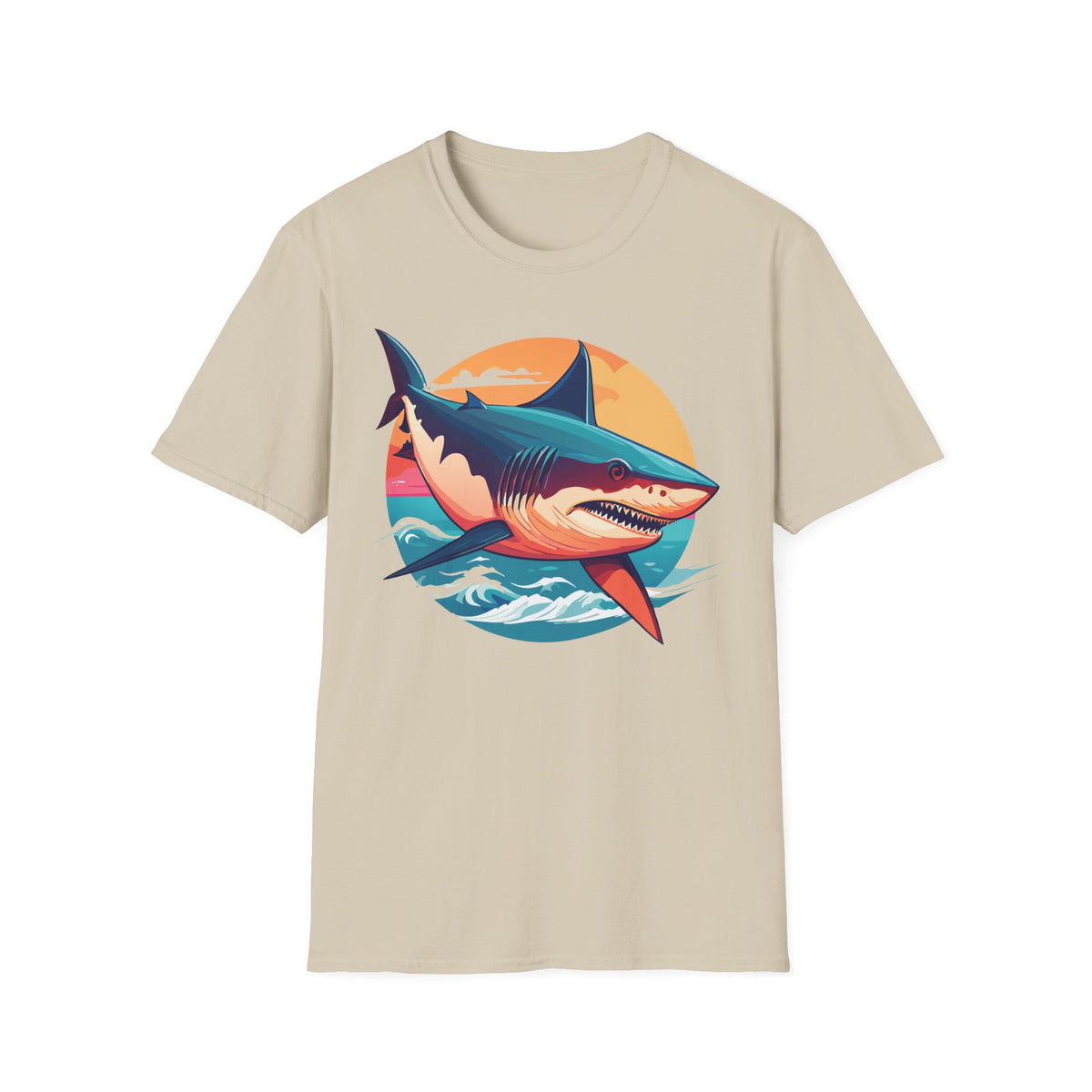 Retro Shark Sunset T-Shirt | Ocean Waves | Coastal Beach Tee