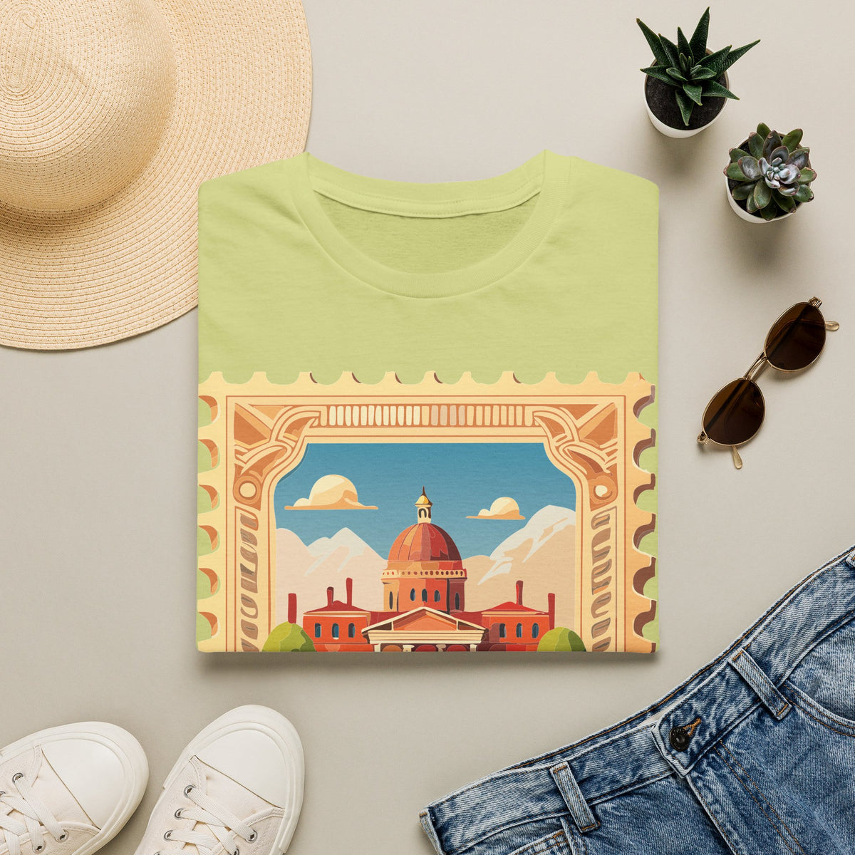 Vintage Postage Stamp Capitol Illustration T-Shirt | Architectural Travel Graphic Tee Unisex 100 Cotton Gildan T-Shirt