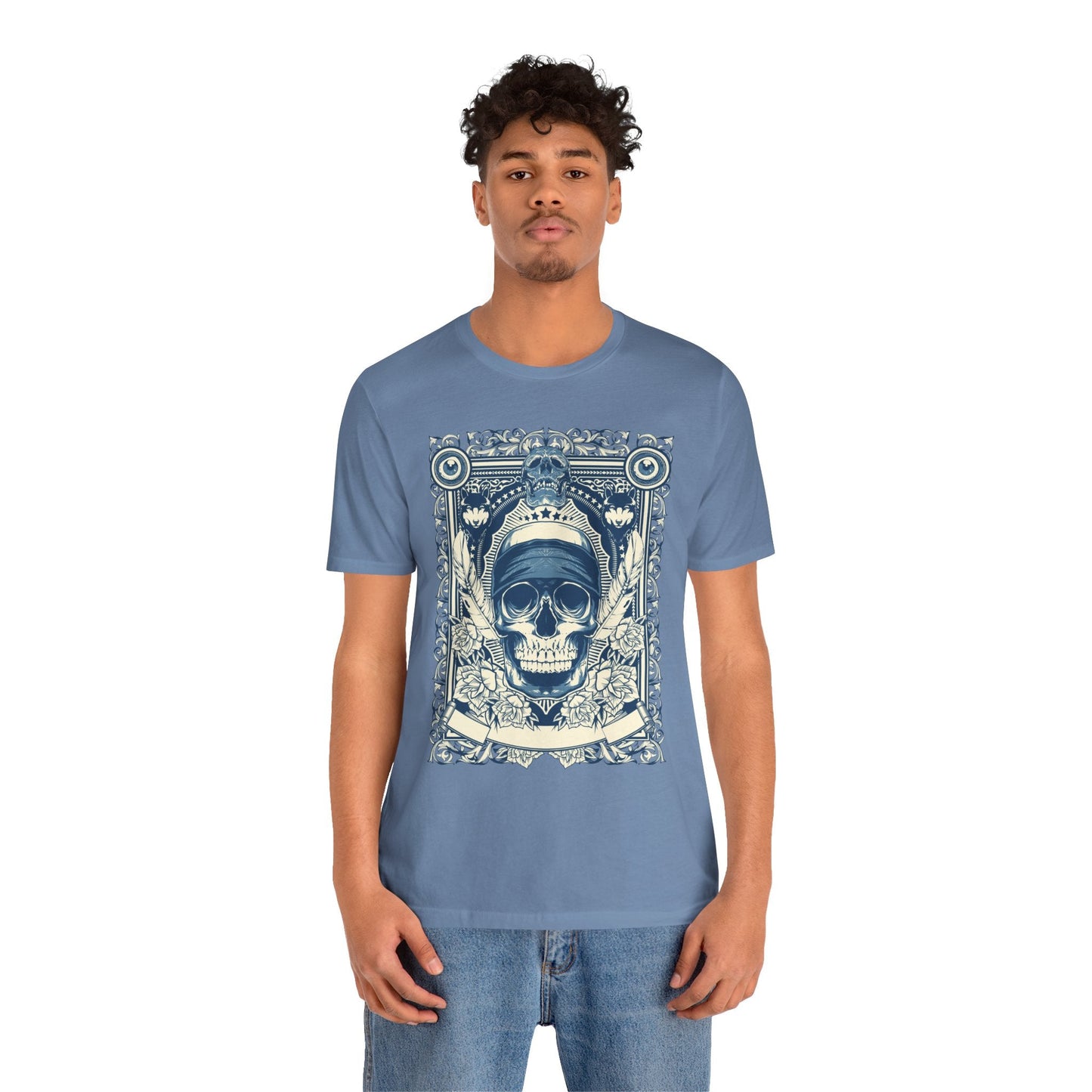 Skull Crown Graphic Tee Vintage Ornate Skull Illustration Rock Band T-Shirt
