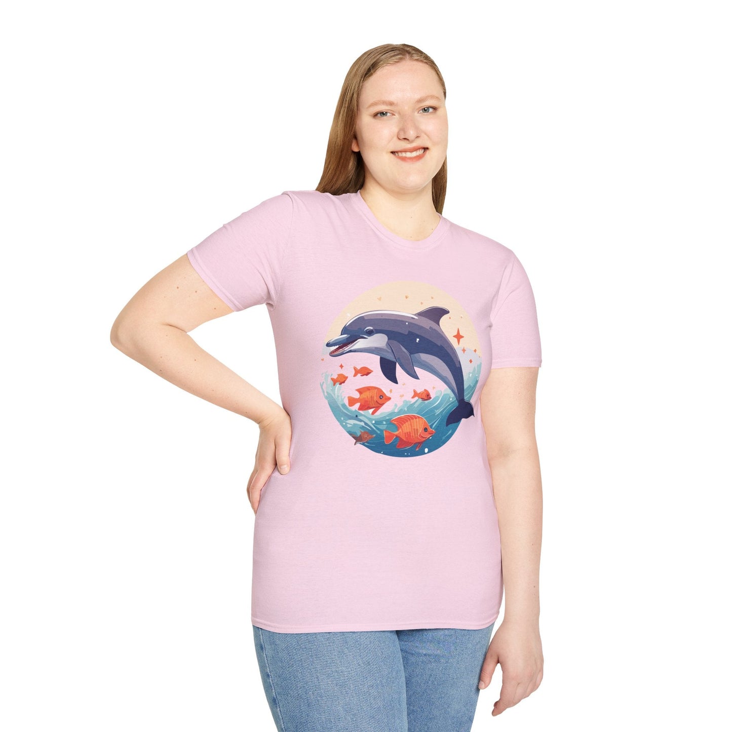 Unisex Dolphin Shirt Gildan Softstyle 64000 Short Sleeve Fish Tee With Dolphin Graphic