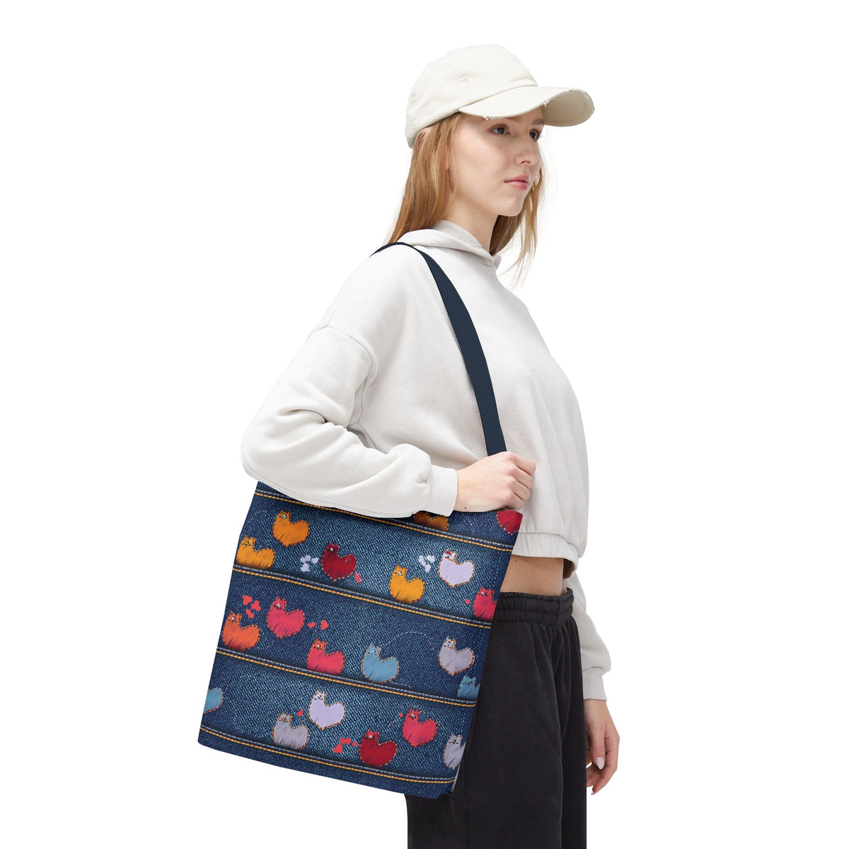 Love Day Graphic Design Denim Fabric Imitation Print Unisex Canvas Bag POLY 3 Sizes Tote Bag 201-9