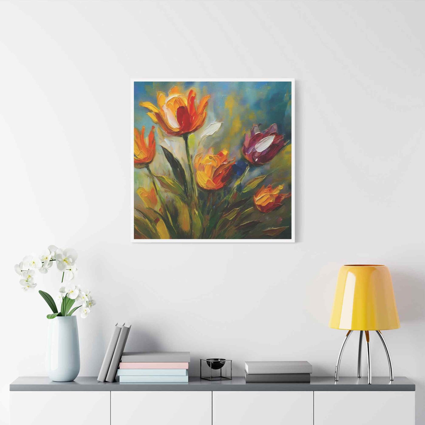 Tulips Print Canvas, Floral Oil Paint Print 20x20, 24x24, 30x30, 32x32, 36x36 Art Design Pine-Wood Inner Frame MC-146