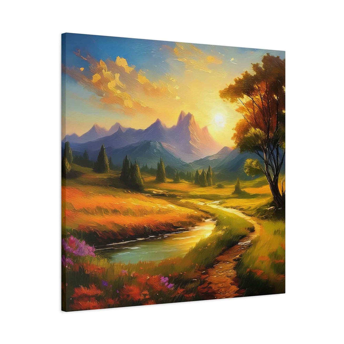 Landscape Print Canvas, Oil Paint Print 20x20, 24x24, 30x30, 32x32, 36x36 Art Design Print Pine-Wood Inner Frame MC-37