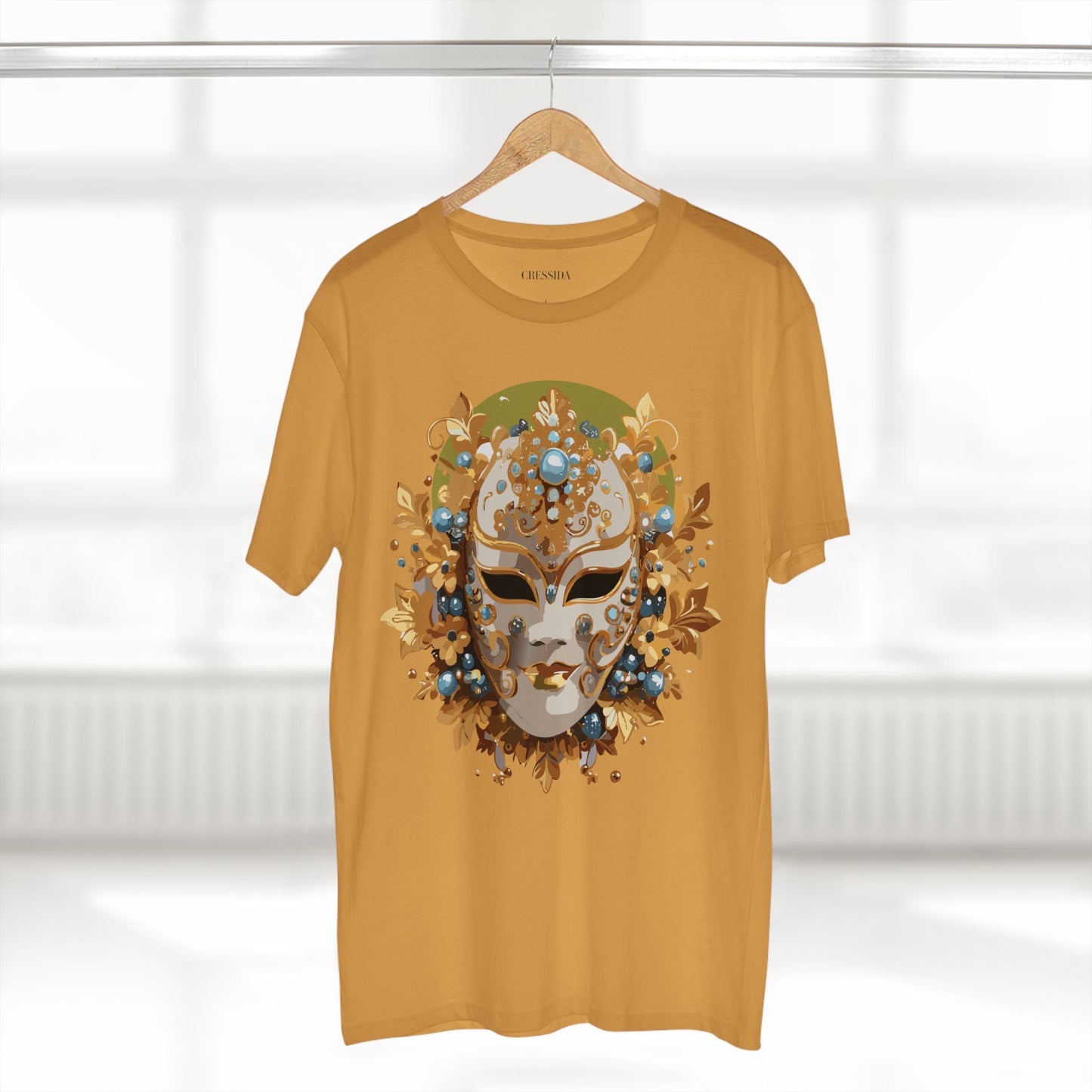 Carnival Mask Graphic T-Shirt Unisex 100 Cotton With Antique Gold Art Design Tee 8