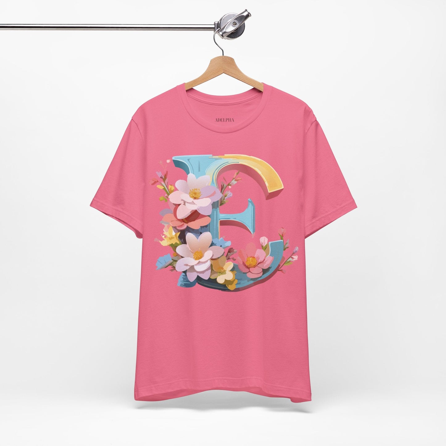 Letter E Shirt Unisex Graphic Tee Short Sleeve Vintage Inspired Art Design Adelpha