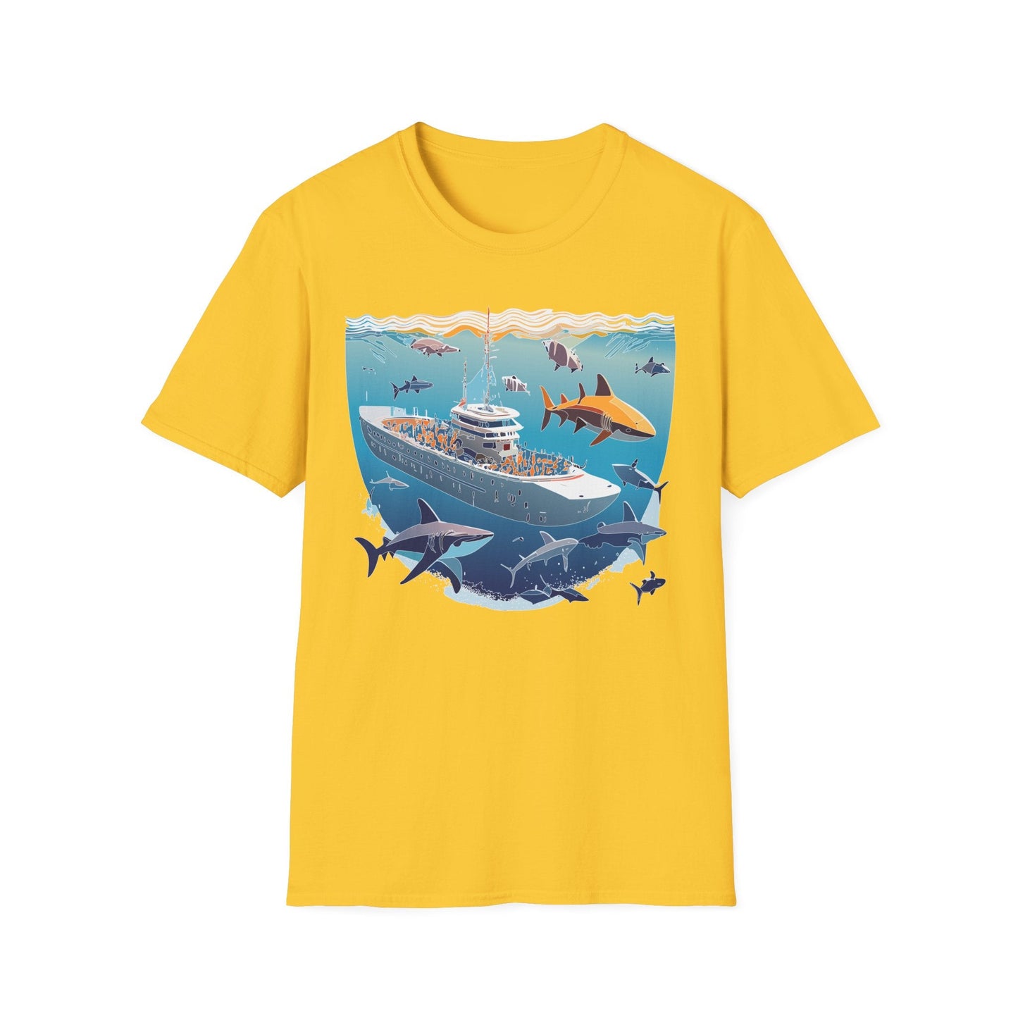 Ocean Tee Shirt Unisex Softstyle Short Sleeve With Ocean Art Design 100 Percent Ring Spun Cotton
