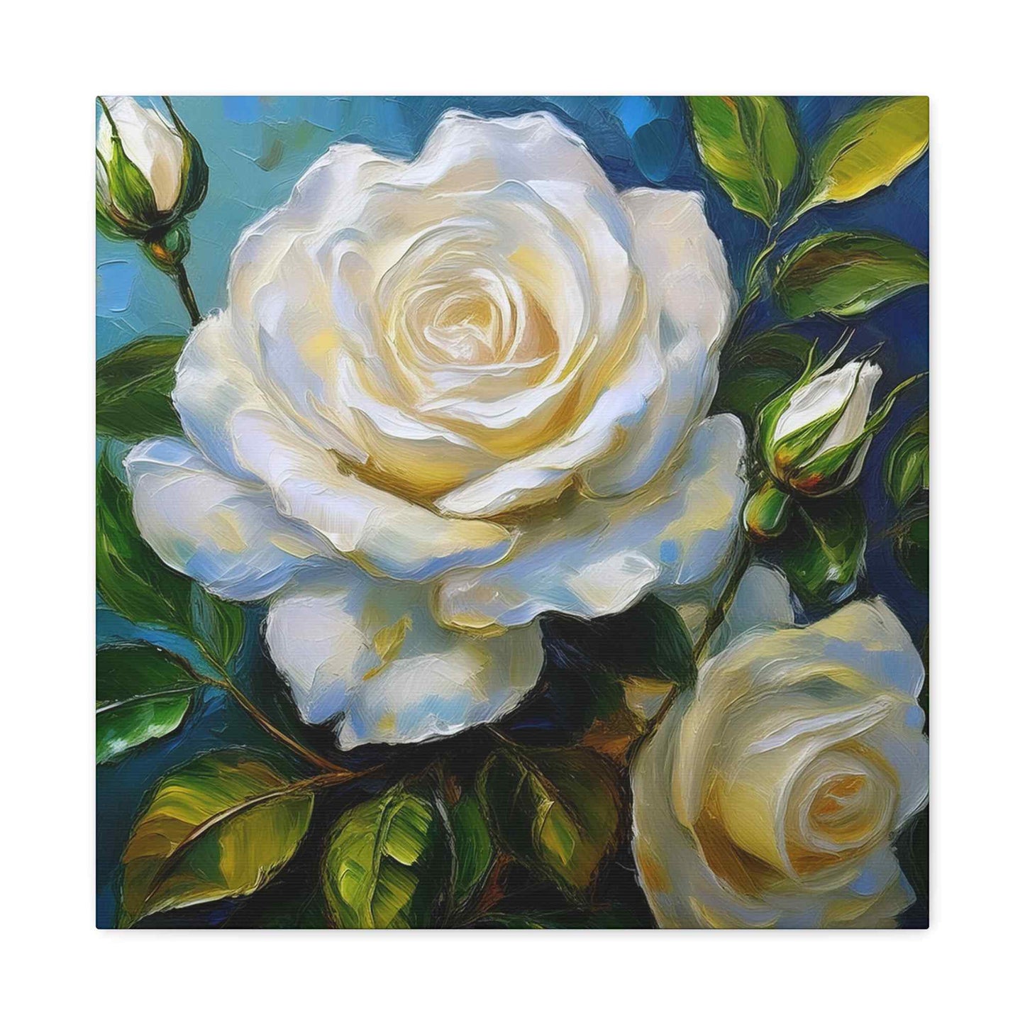 White Roses Print Canvas, Roses Oil Paint Print 20x20, 24x24, 30x30, 32x32, 36x36, Floral Art Design Print Non-Frame MC-19