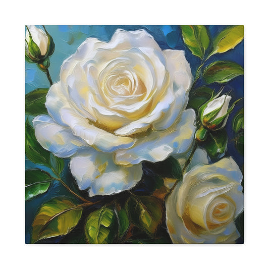 White Roses Print Canvas, Roses Oil Paint Print 20x20, 24x24, 30x30, 32x32, 36x36, Floral Art Design Print Non-Frame MC-19