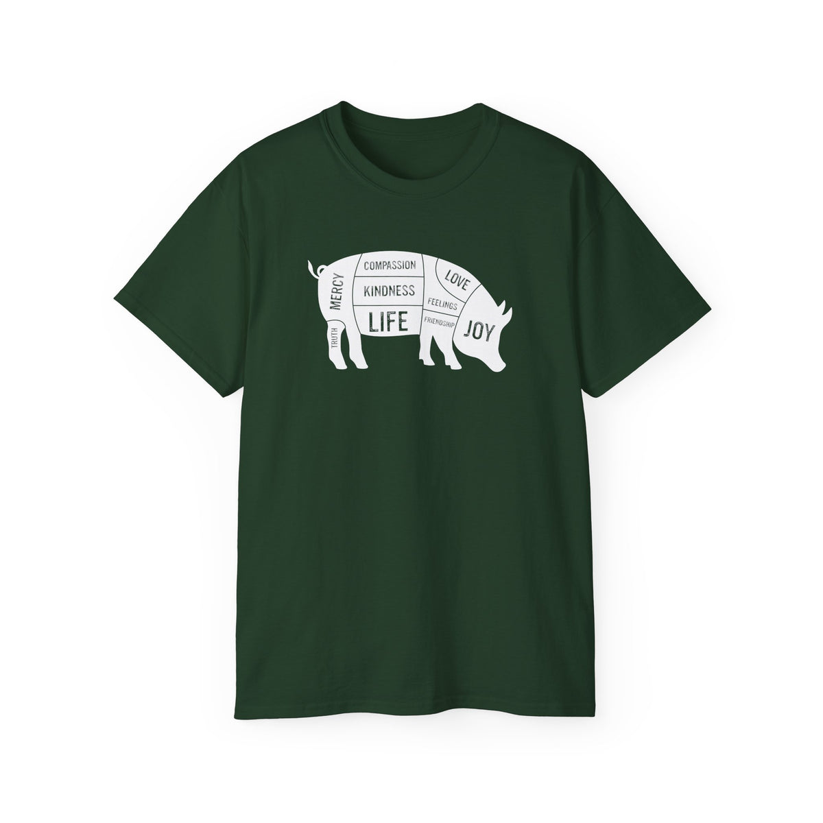 Pig Diagram Typography Tee | Love, Joy, Kindness, Life