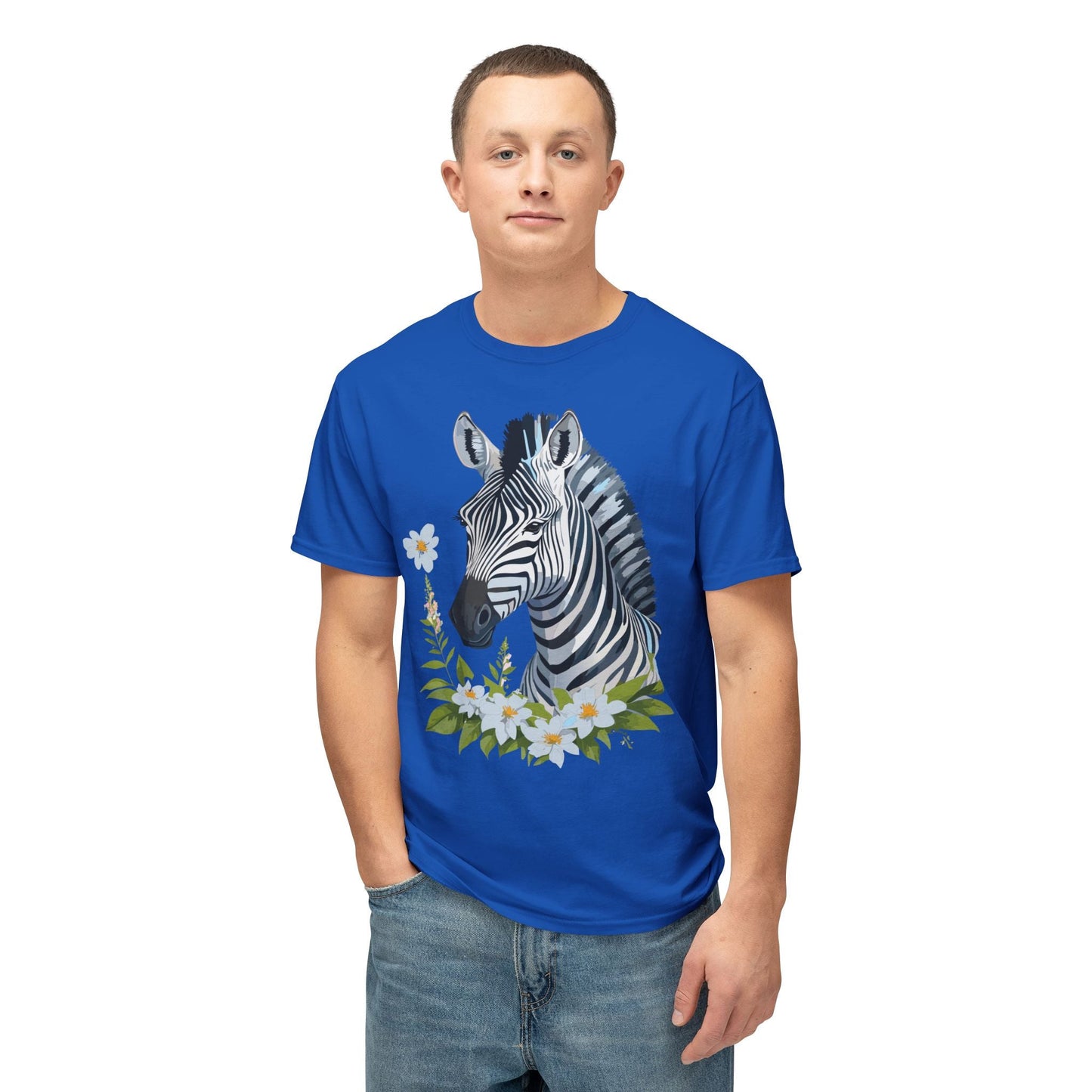 Unisex Zebra Art Print T Shirt 100% Cotton Vintage Floral Tee Made in USA Premium Graphic Tee